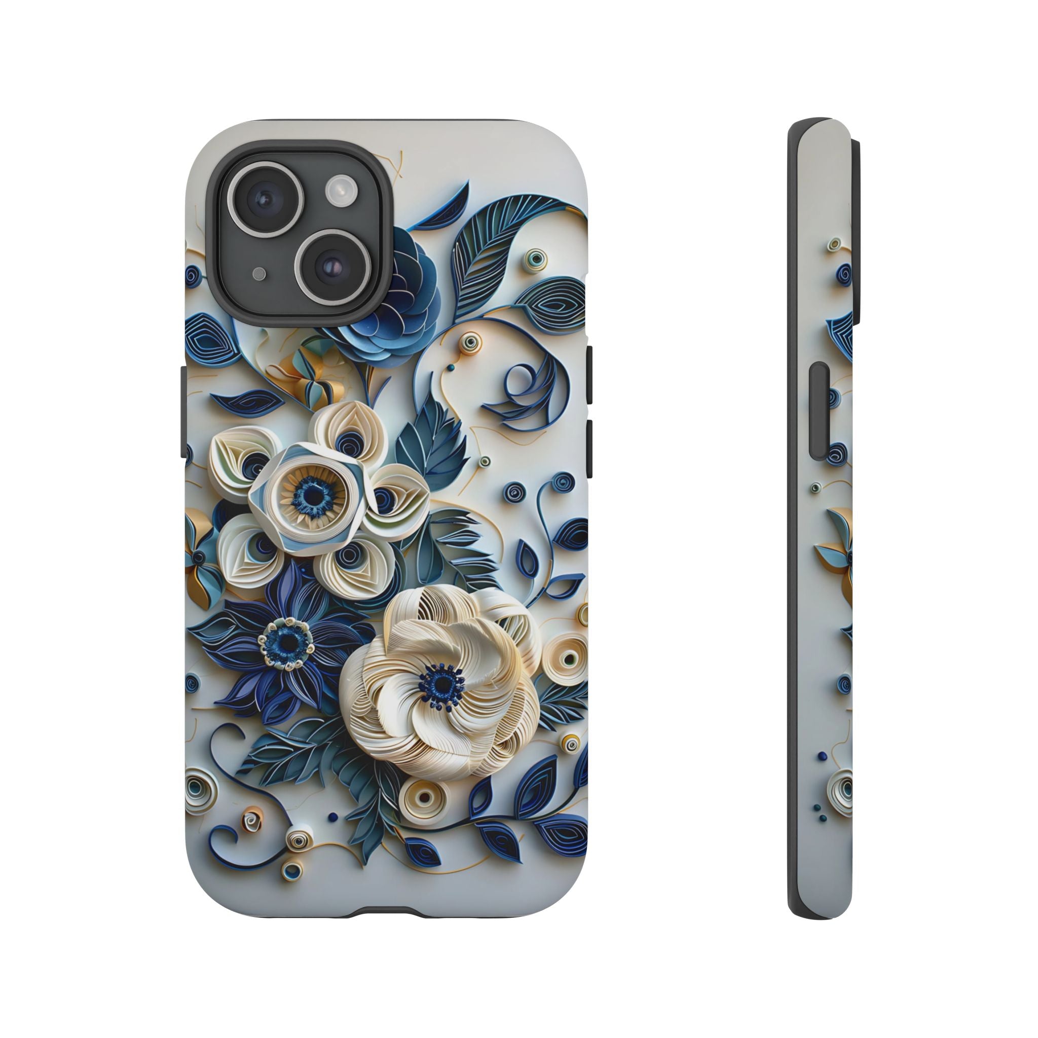 Floral Quilled Art iPhone Case — Blue & Cream Decorative Protection