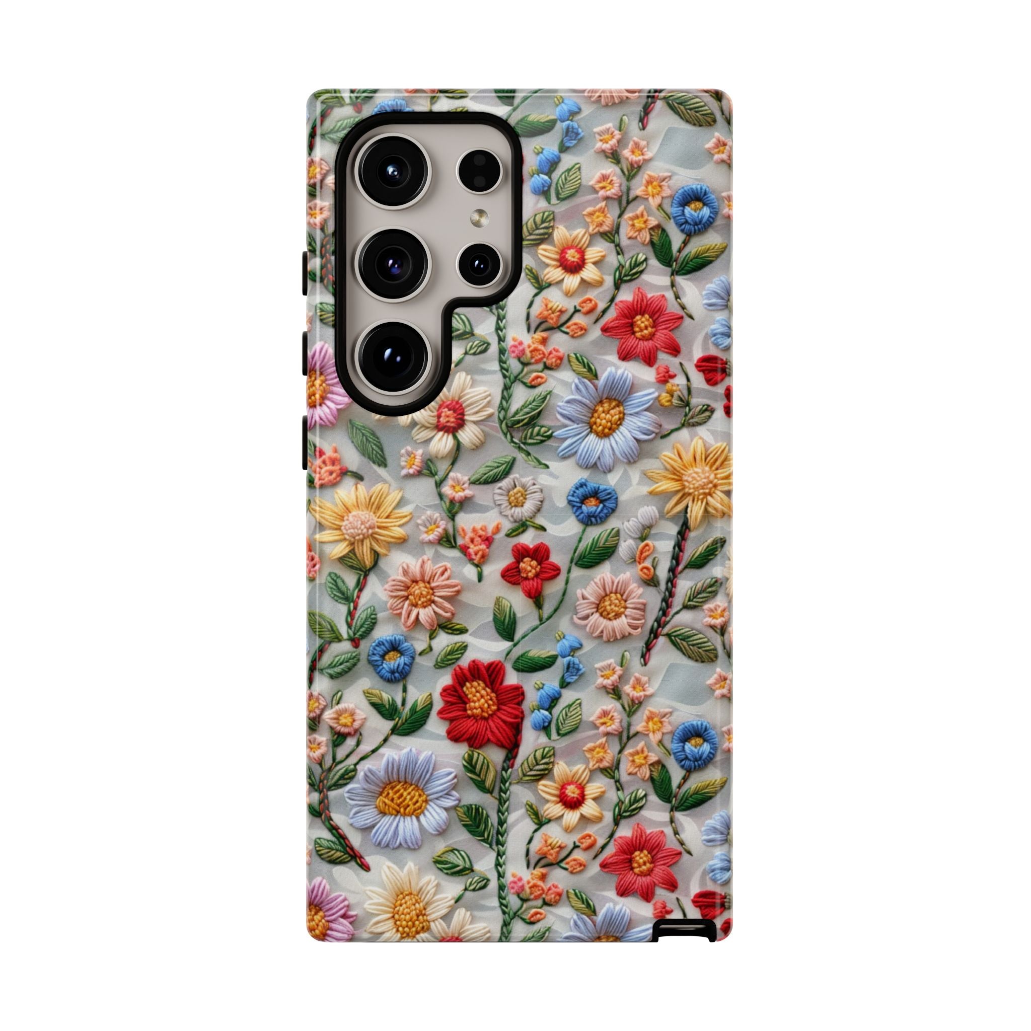 Floral Embroidered Pattern Tough Samsung Galaxy Case — Colourful Daisy & Wildflower Design