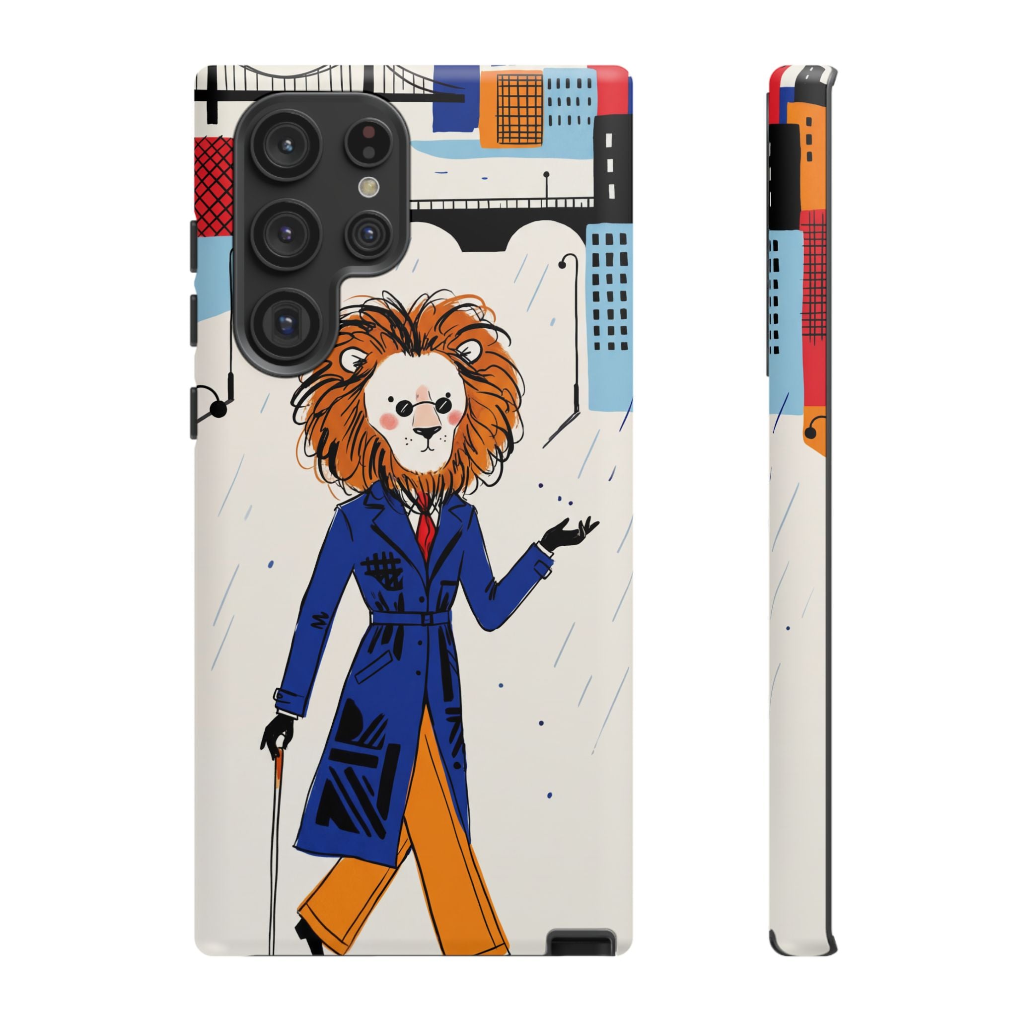 Lion Gentleman Samsung Galaxy Phone Case | Dapper Lion in City Rain