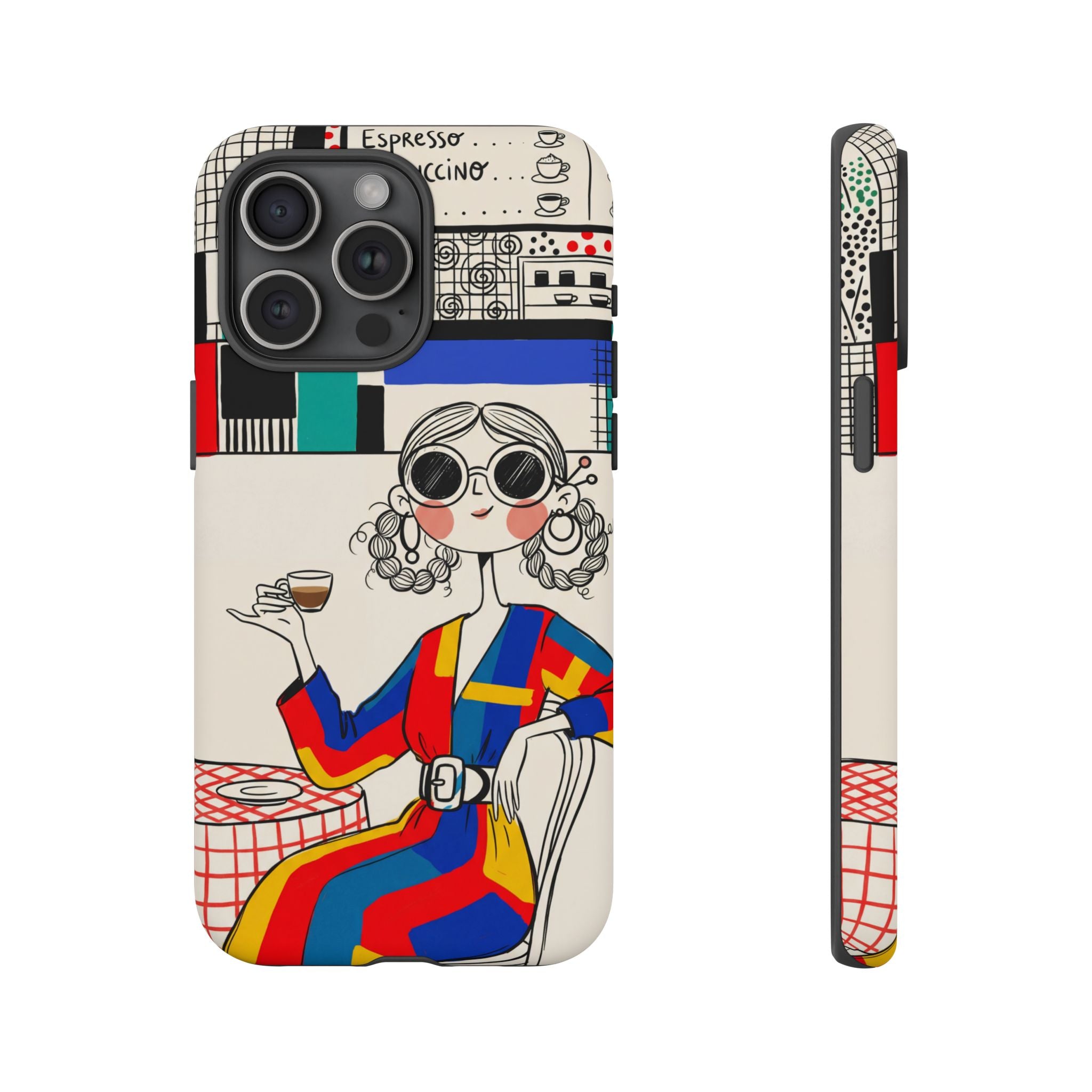 Retro Cafe iPhone Case | Colourful Chic Woman Illustration
