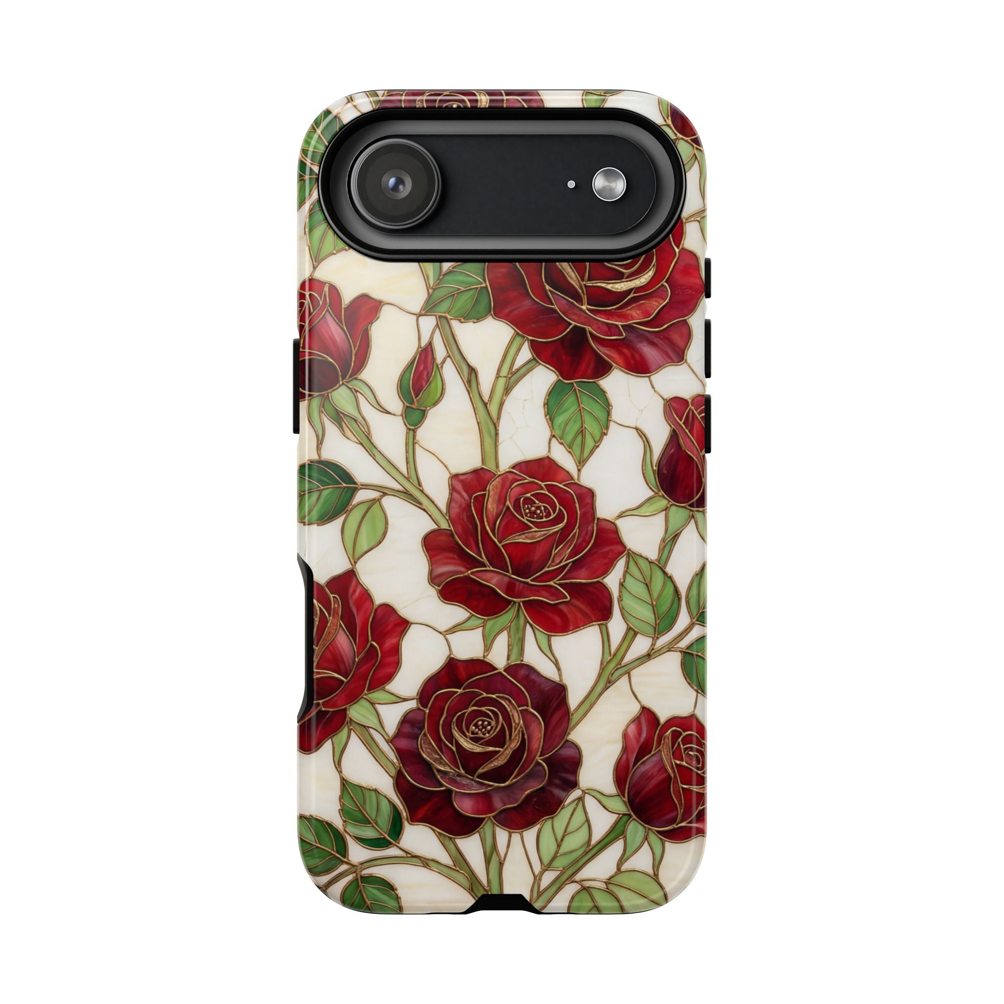 Red Rose Pattern Tough iPhone Case — Vintage Floral iPhone Protection