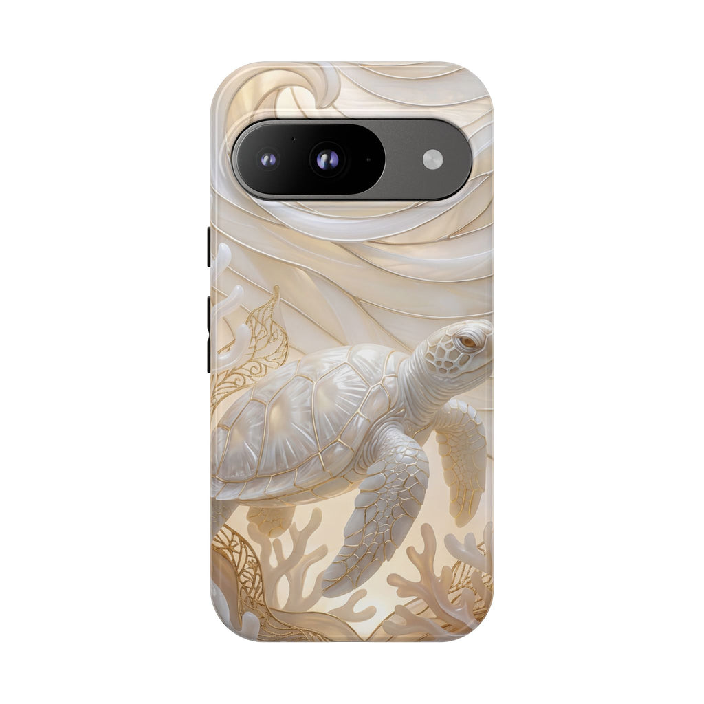 Sea Turtle Tough Google Pixel Case — Elegant Nautical Coral Design
