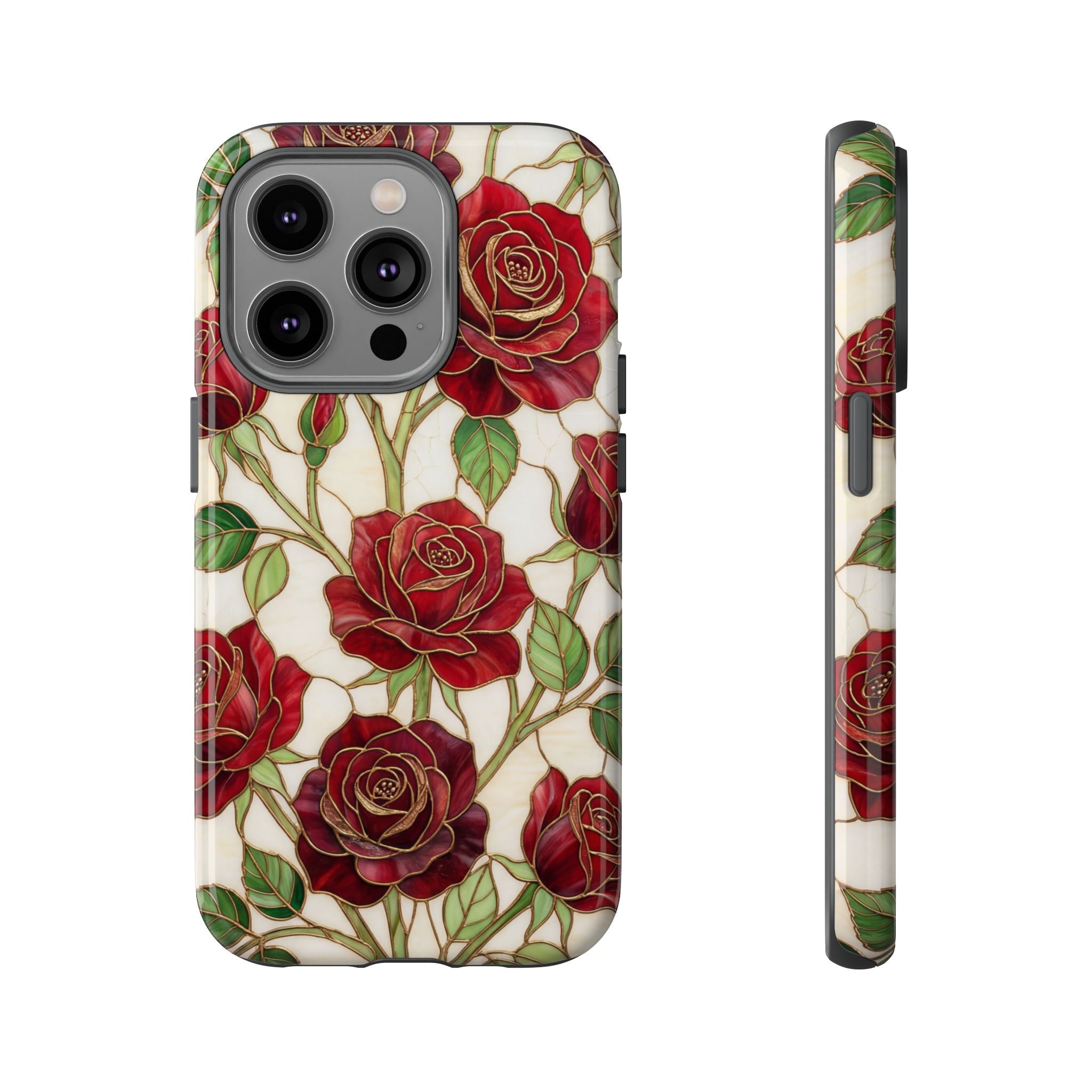 Red Rose Pattern Tough iPhone Case — Vintage Floral iPhone Protection
