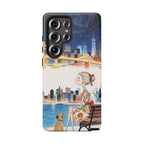 Cover per Samsung Galaxy "City Night" | Illustrazione Ragazza e Cane su Panchina