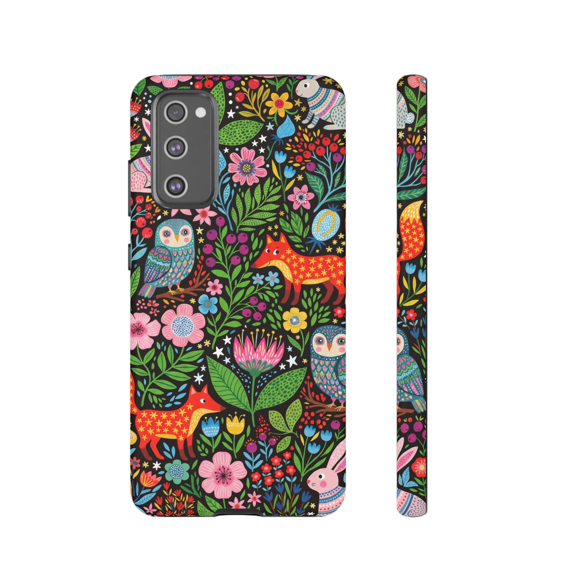 Floral Woodland Samsung Galaxy Phone Case | Colourful Fox & Owl Protective Cover