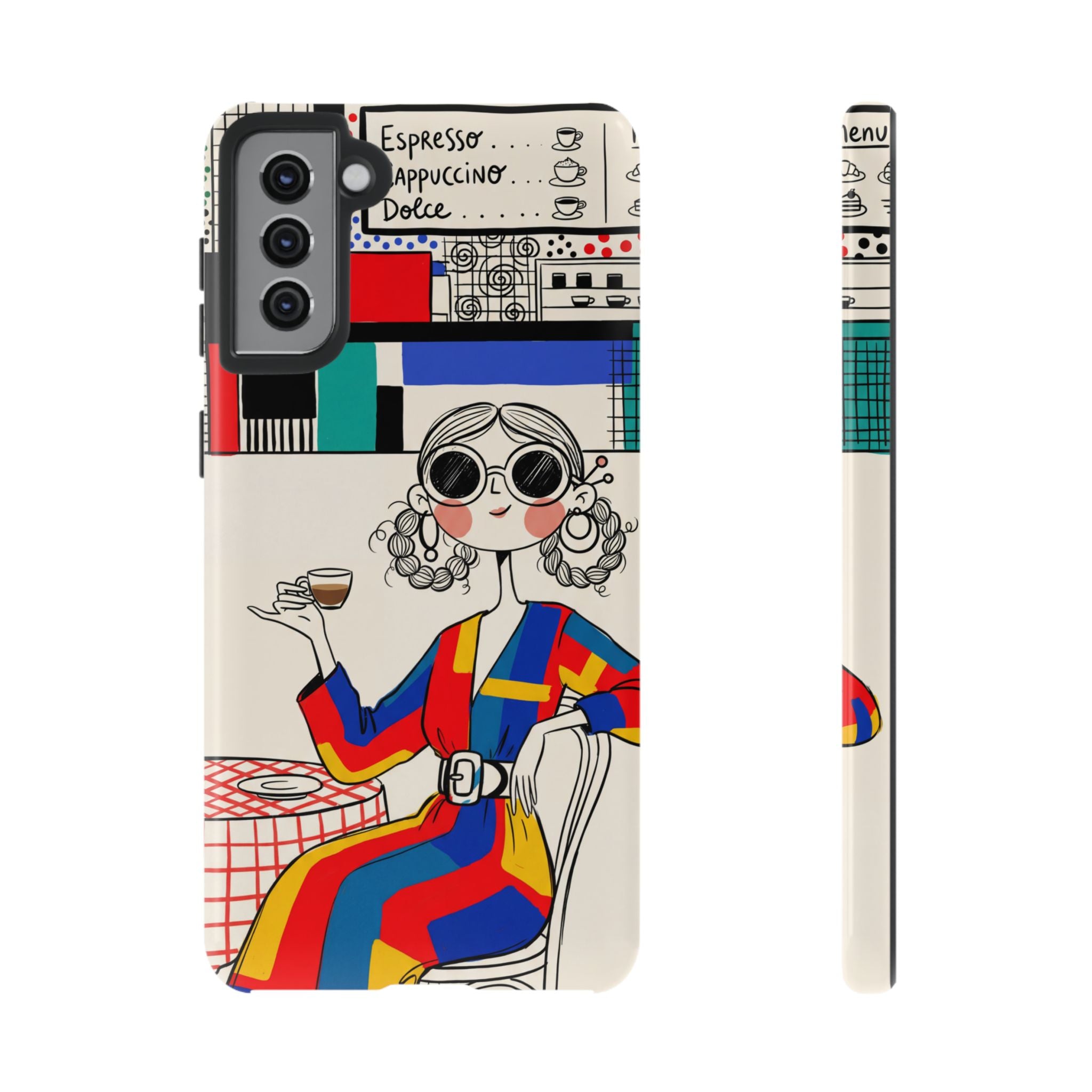 Retro Cafe Samsung Galaxy Phone Case | Colourful Chic Woman Illustration