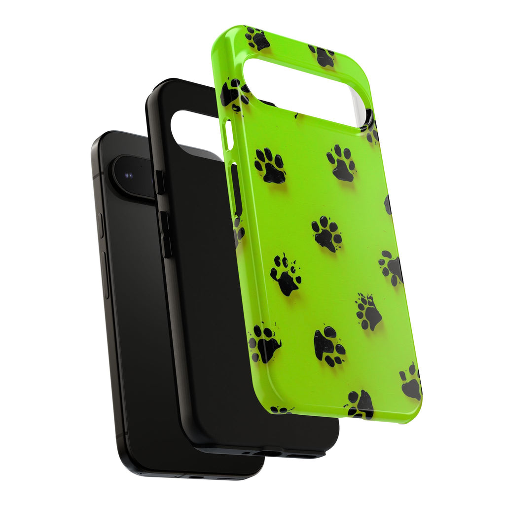 Neon Paw Print Tough Google Pixel Case — Shockproof Pet Lover iPhone Cover
