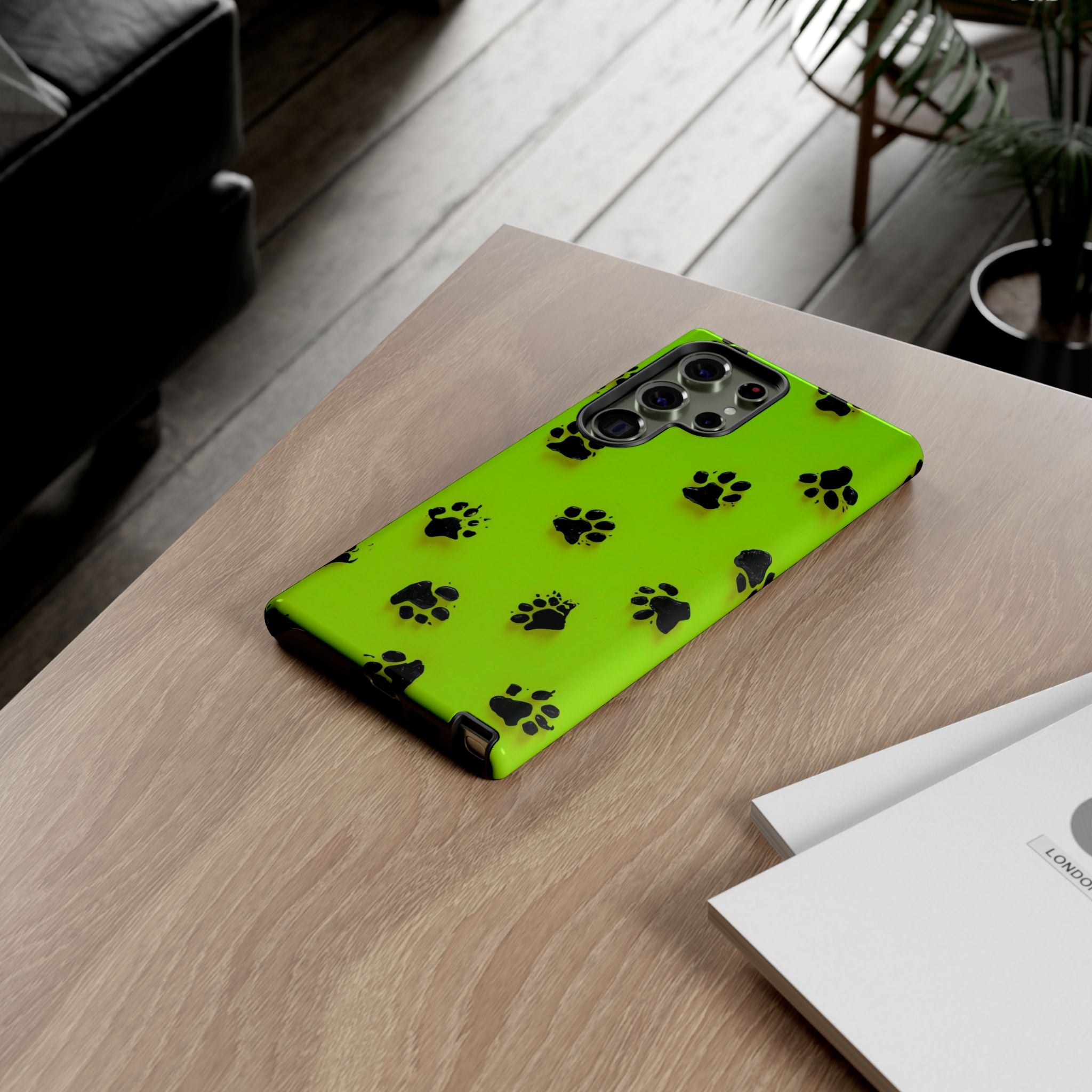 Neon Paw Print Tough Samsung Galaxy Case — Shockproof Pet Lover iPhone Cover