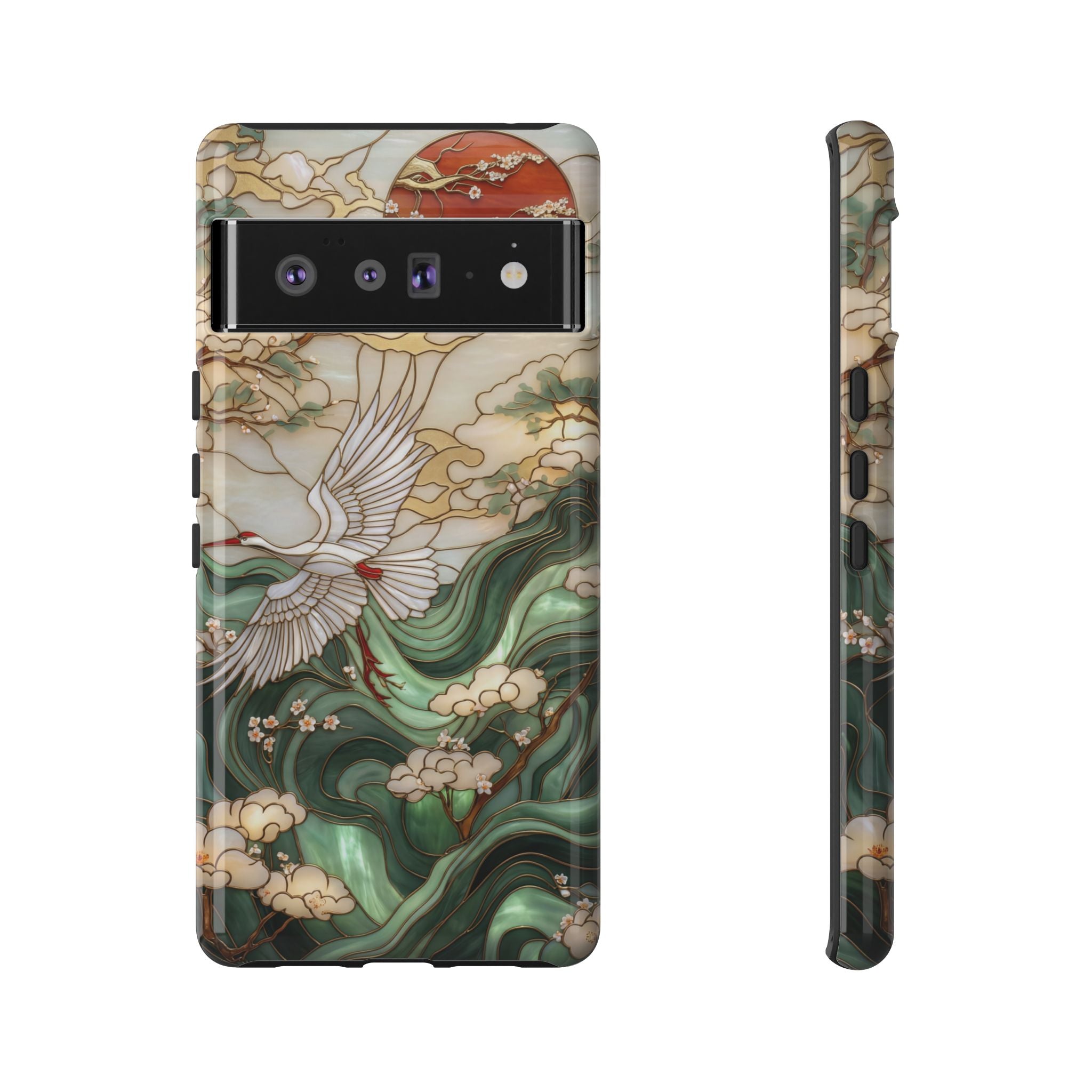 Cranes & Waves Protective Google Pixel Case | Japanese-Inspired Art Phone Cover