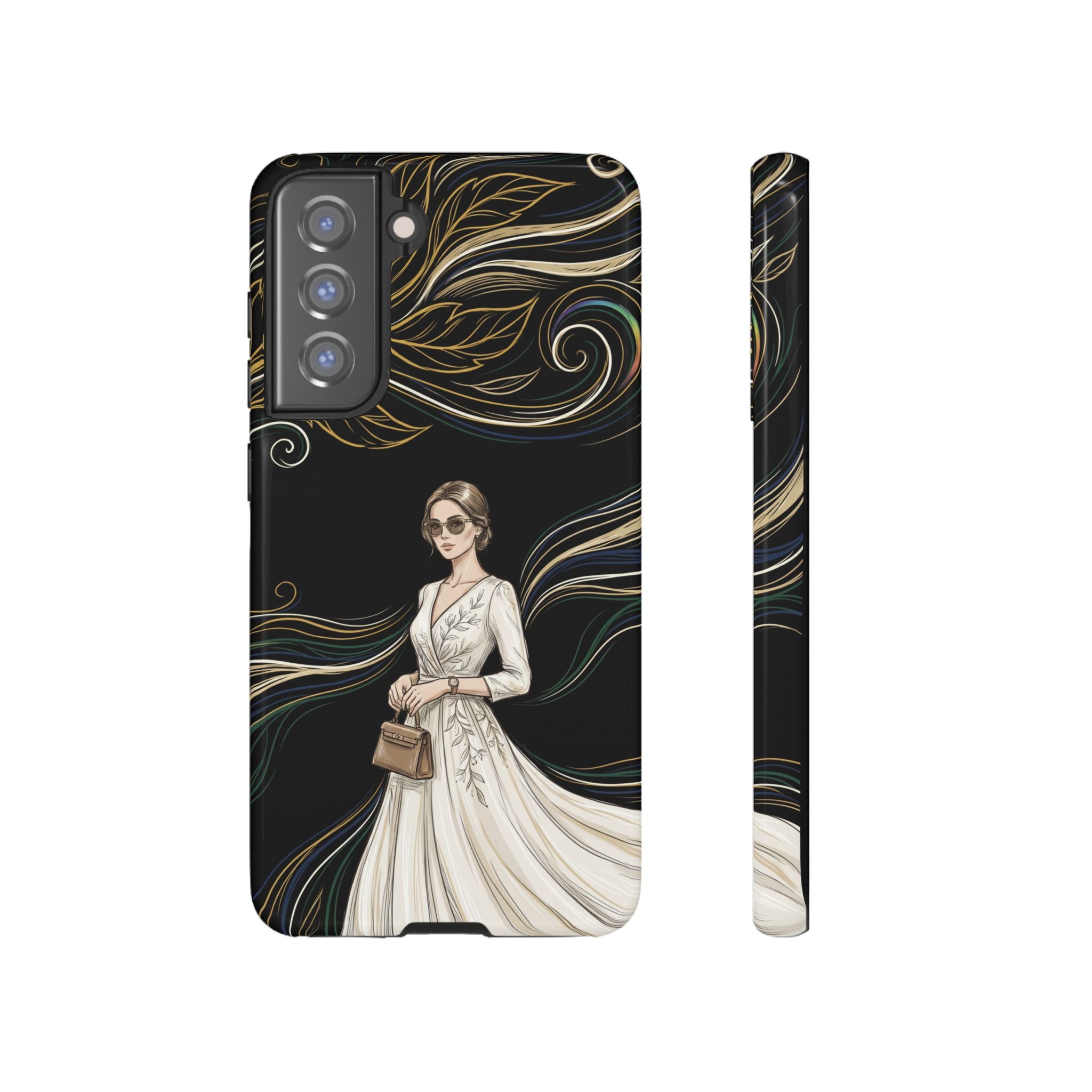 Elegant Woman Illustration Samsung Galaxy Phone Case | Vintage Bride in Flowing Gown