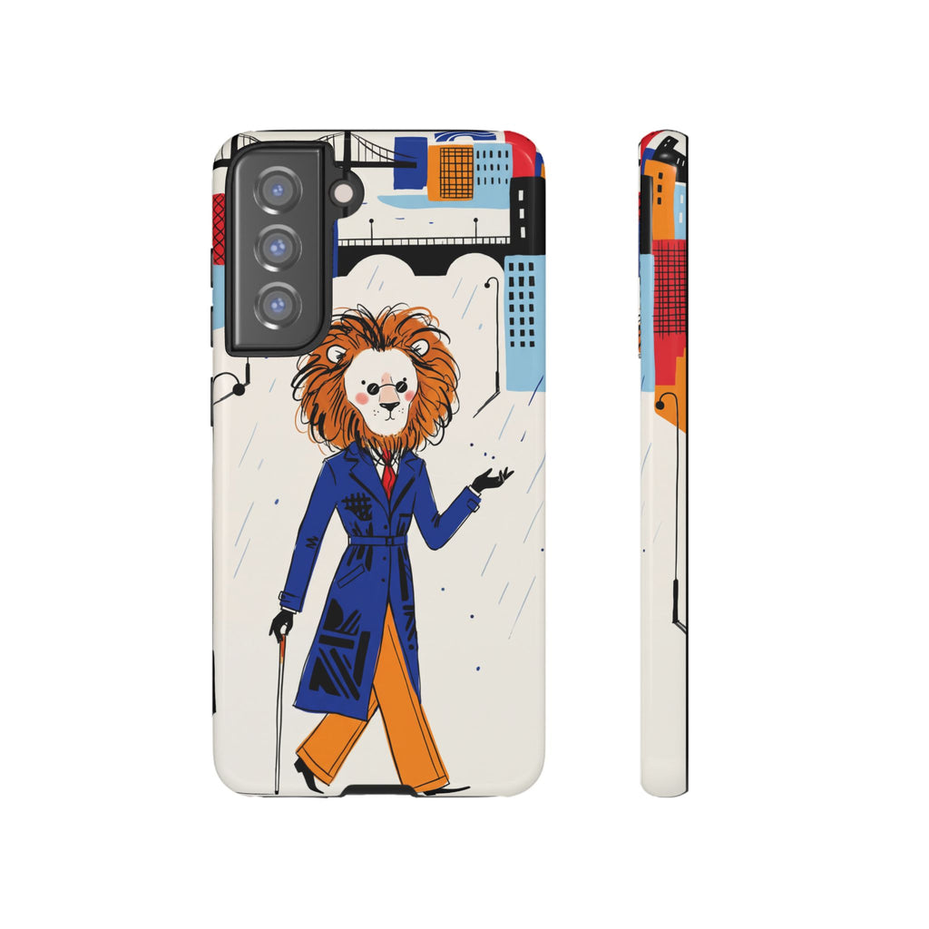 Lion Gentleman Samsung Galaxy Phone Case | Dapper Lion in City Rain