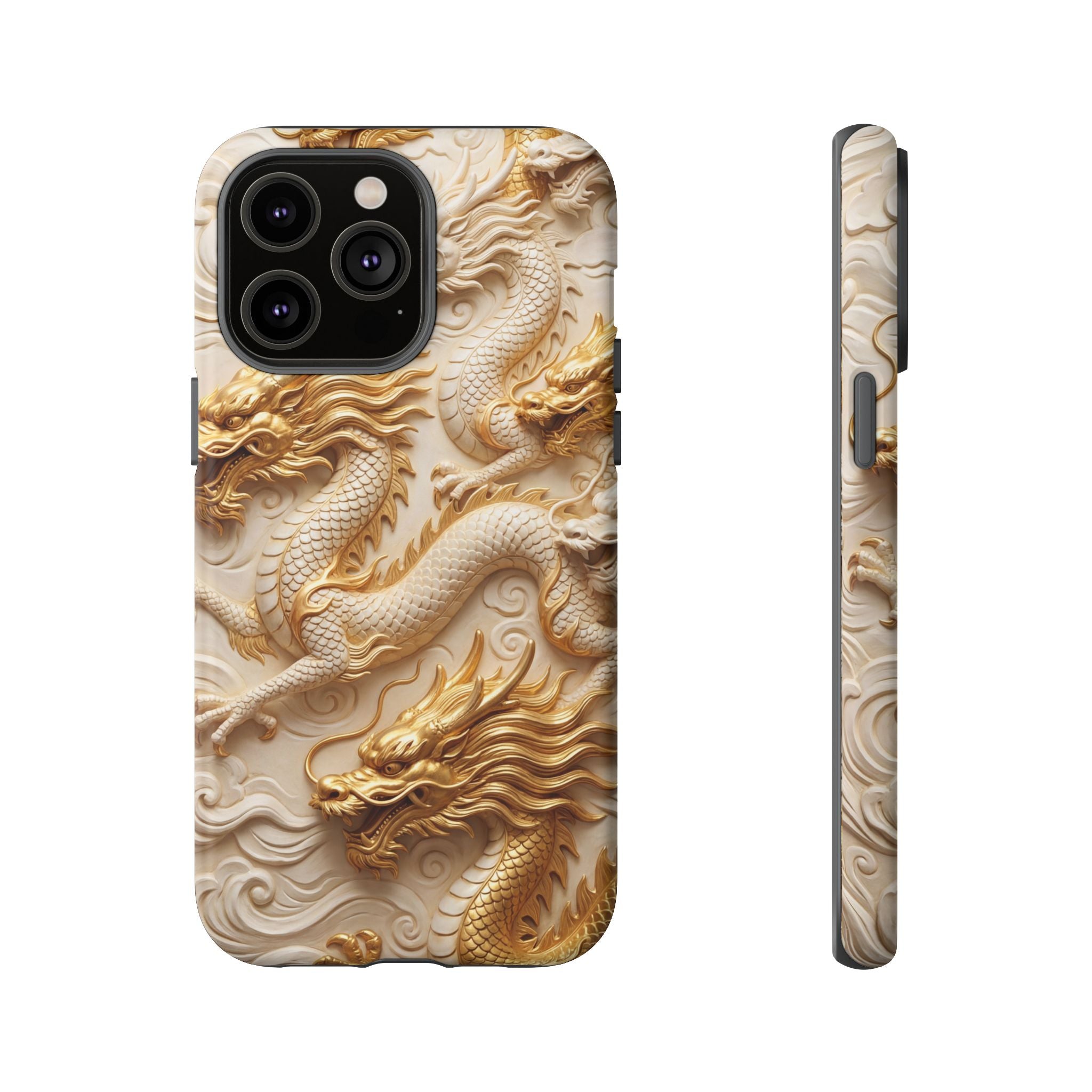 Dragon Relief iPhone Case — Gold Carved Dragon Protective Cover