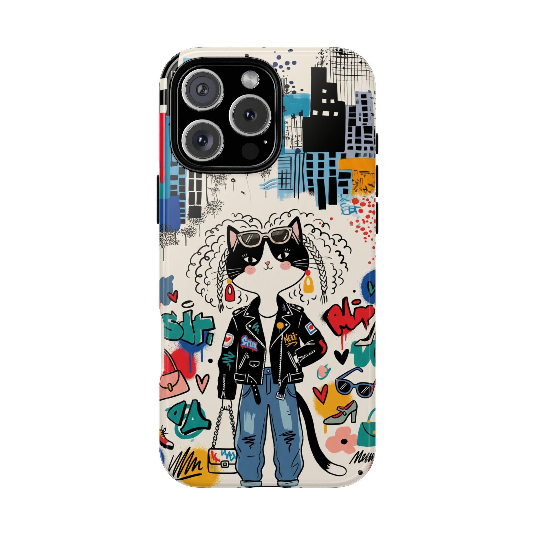 Punk City Cat Graffiti Design iPhone Case