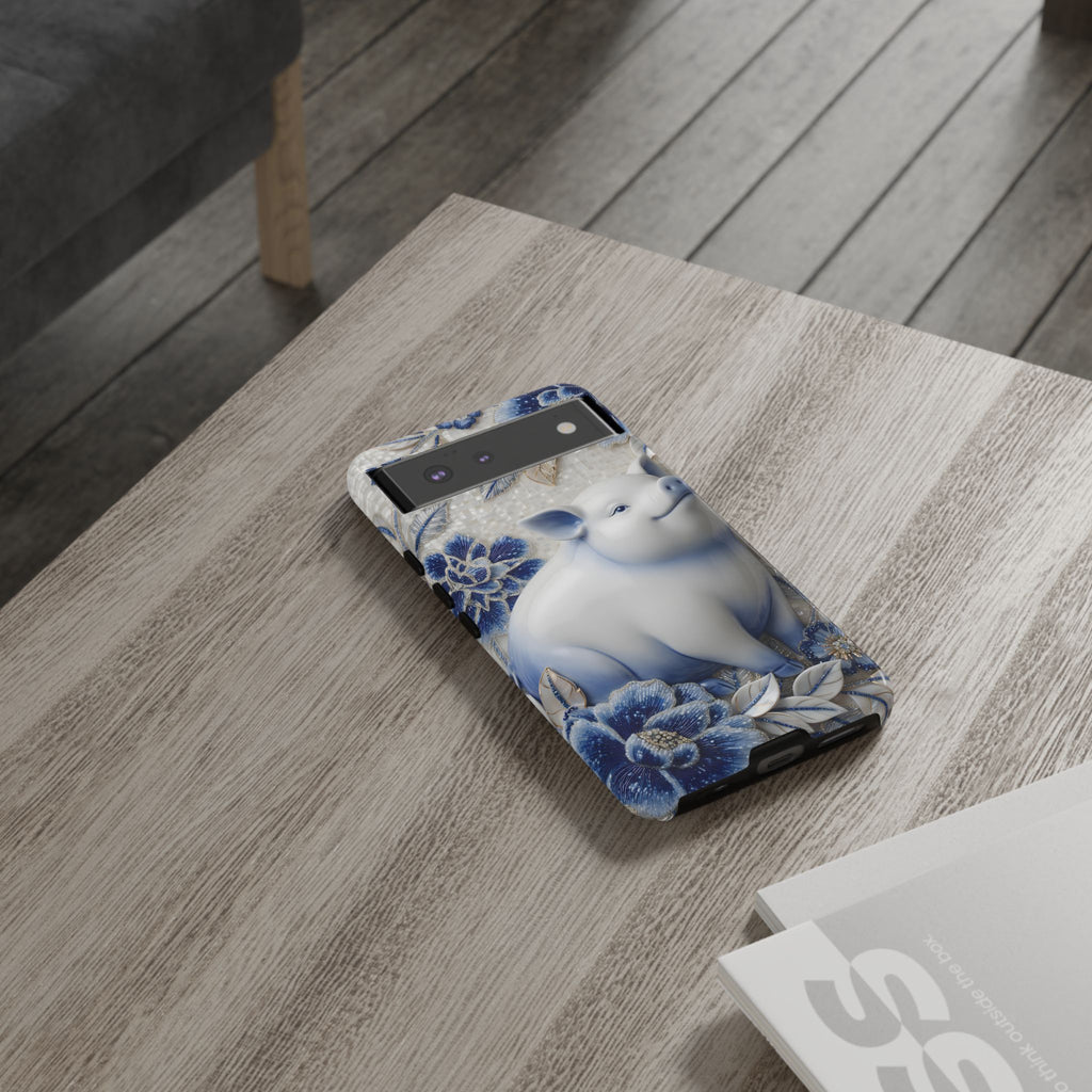 Asian Zodiac Pig Google Pixel Phone Case | Blue & White Porcelain Slim Protective Shockproof Case| Year of the Pig Gift