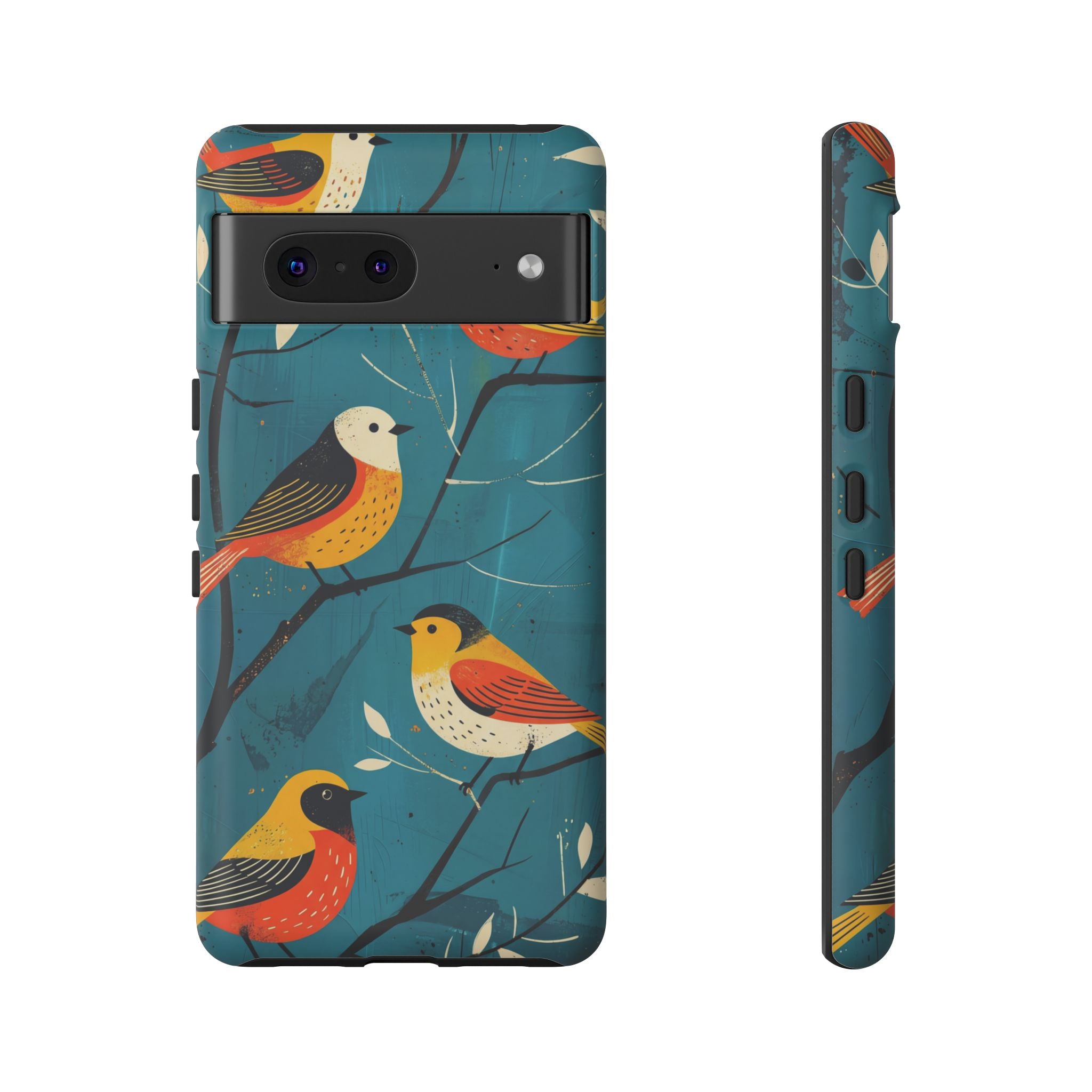 Bird Pattern Tough Google Pixel Phone Case | Colourful Songbirds on Teal Background