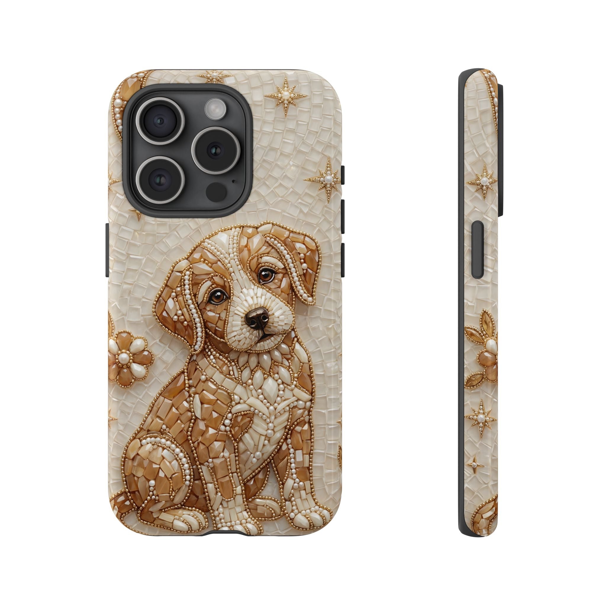 Cute Mosaic Puppy iPhone Case — Protective Phone Cover with Brown Puppy Art