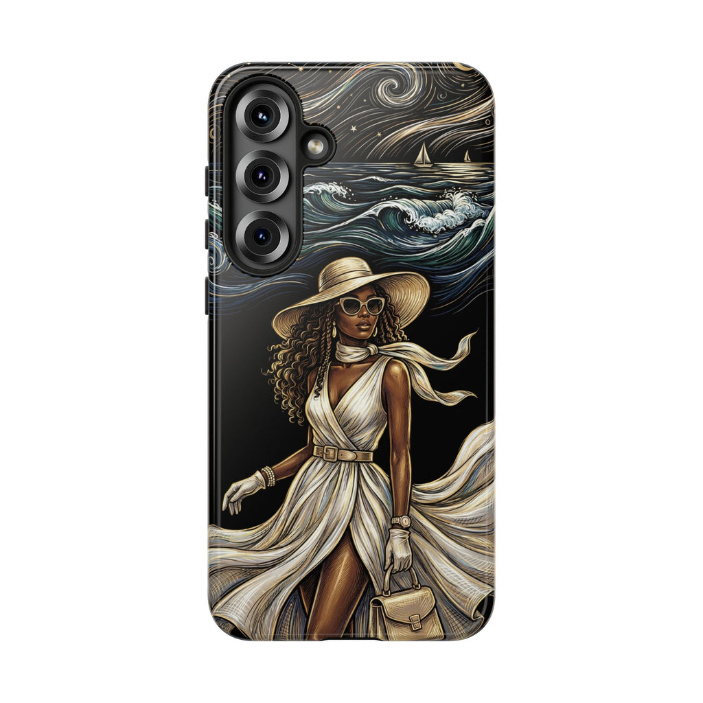 Samsung Galaxy Phone Case | Elegant Black Woman in Flowing Dress by the Sea