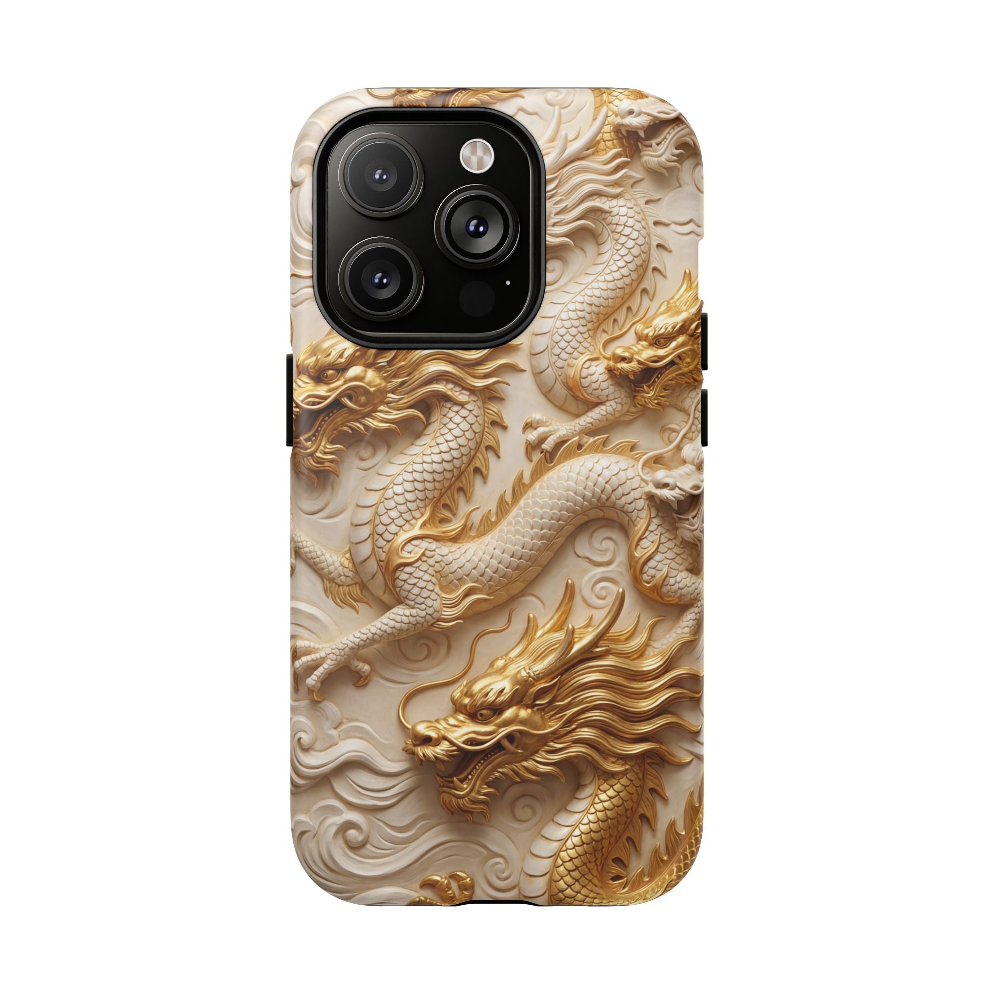 Dragon Relief Tough MagSafe Phone Case — Gold Carved Dragon Design