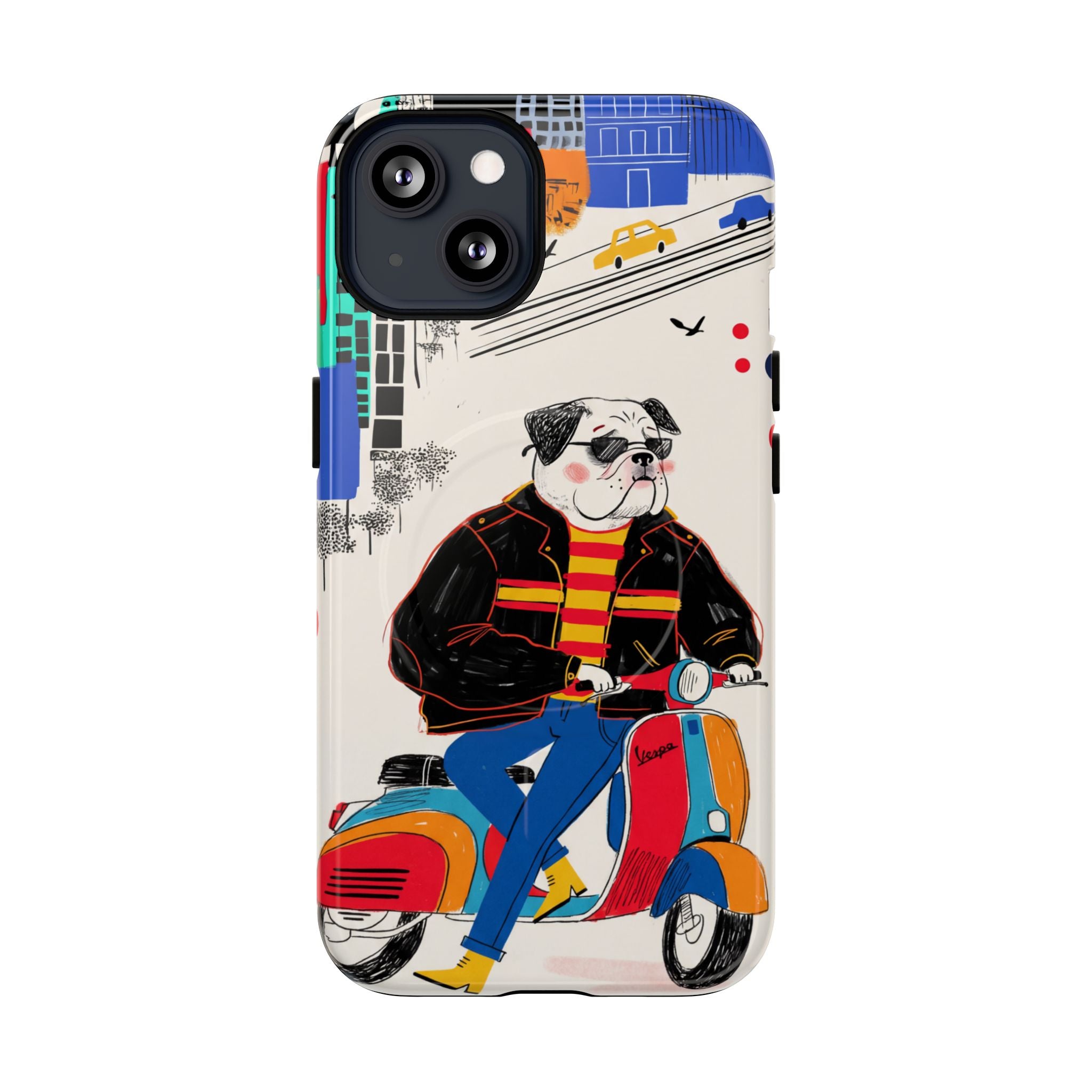 Bulldog Vespa MagSafe iPhone Case | Retro Scooter Dog Protective Cover