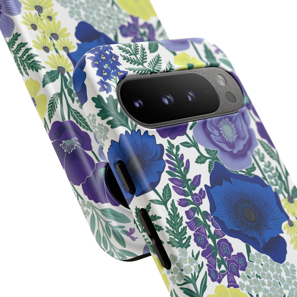 Floral Blue & Purple Tough Google Pixel Phone Case | Protective Botanical Phone Cover