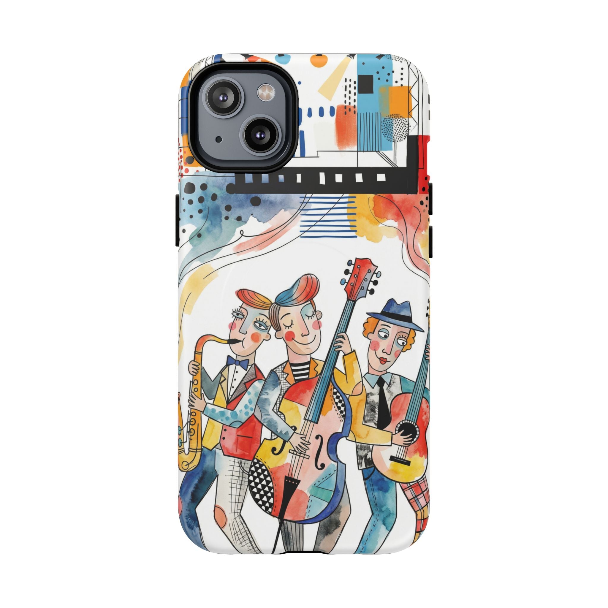Musical Trio Illustrated MagSafe iPhone Case | Colorful Jazz Band Art Phone Cover