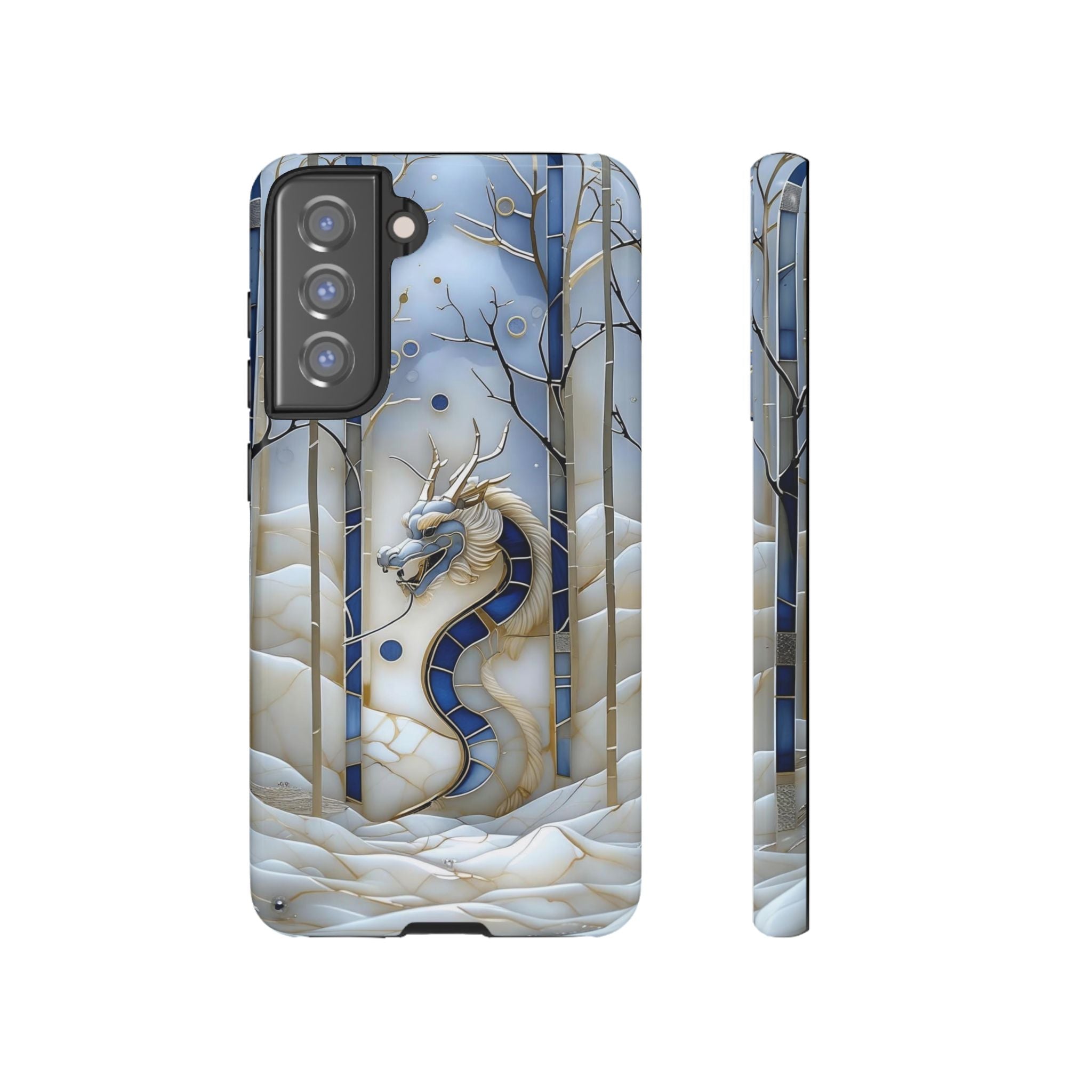 Dragon Stained Glass Samsung Galaxy Case — Blue Winter Forest Protective Cover