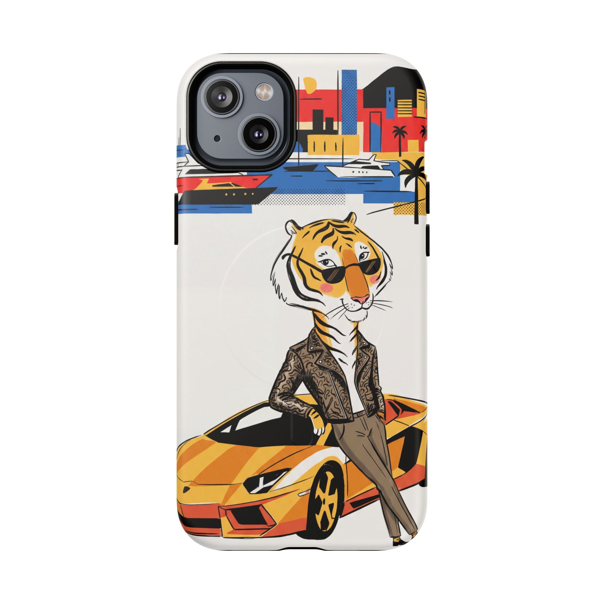 Stylish Tiger with Sports Car Illustration MagSafe iPhone Case