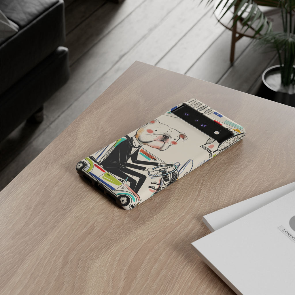 Bulldog Driver Google Pixel Phone Case | Cute Retro Dog Illustration