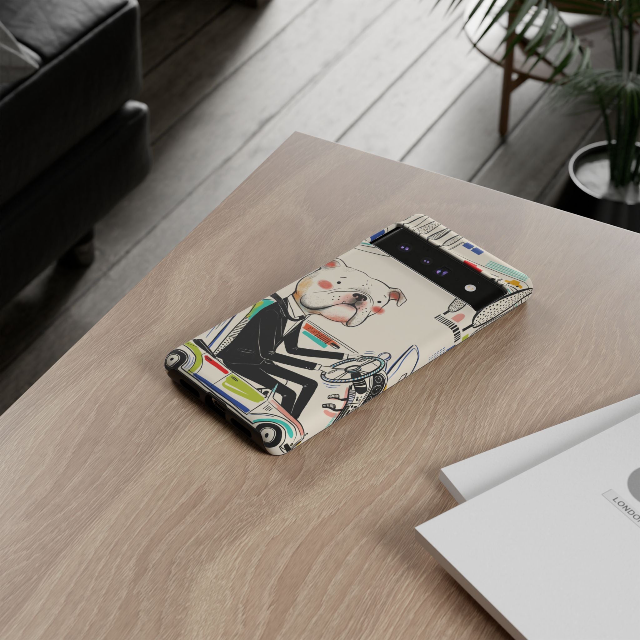 Bulldog Driver Google Pixel Phone Case | Cute Retro Dog Illustration