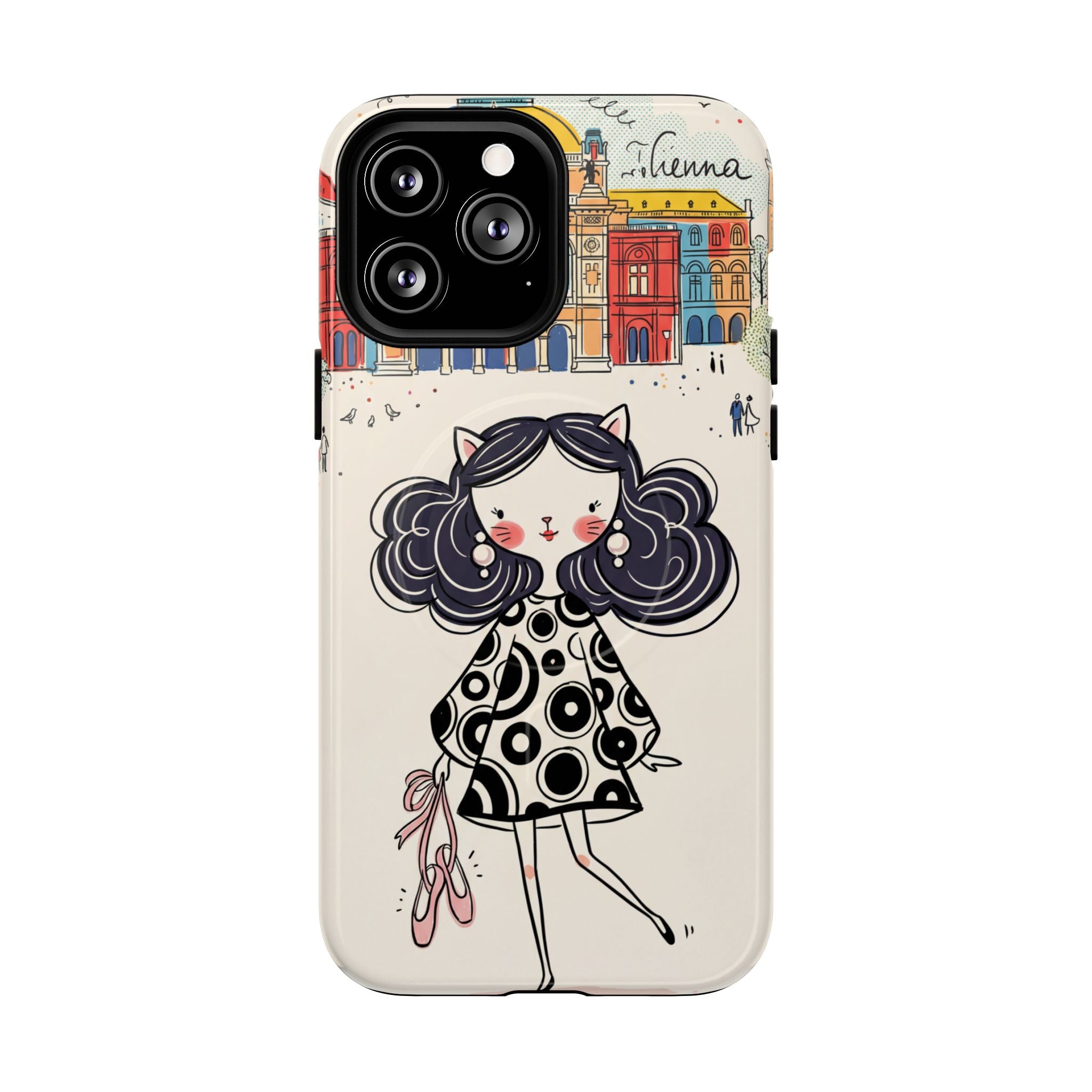 Cute Parisian Cat Girl MagSafe iPhone Case | Ballet Slippers Illustration Tough Case