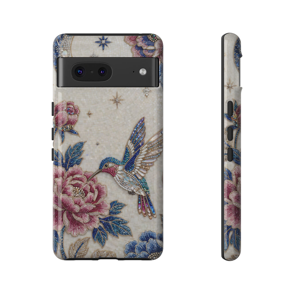 Custodia protettiva rigida per Google Pixel con Colibrì e Fiori | Cover vintage con peonie