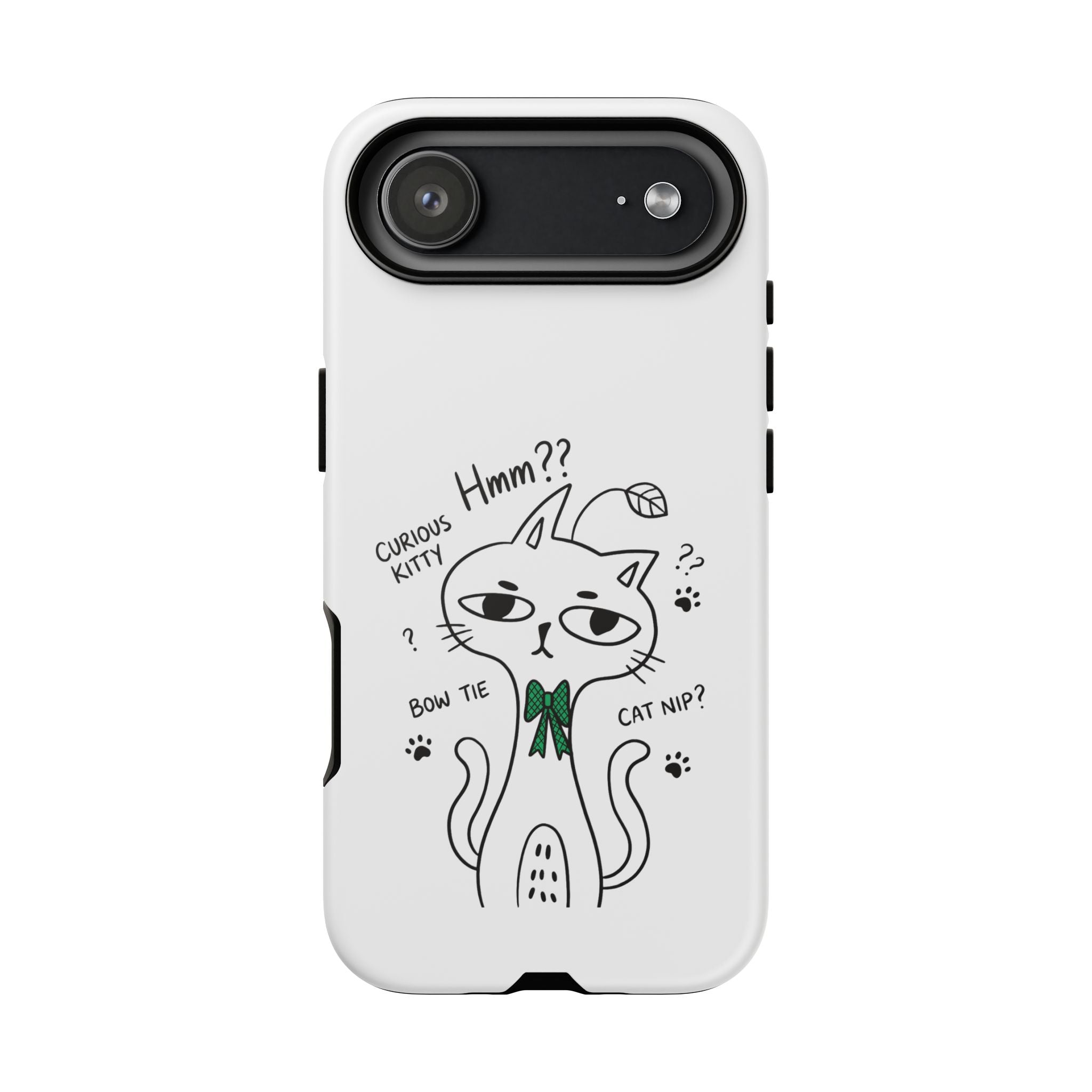 Curious Kitty Phone Case — Cute Cat Illustration with 'Hmm??' Text