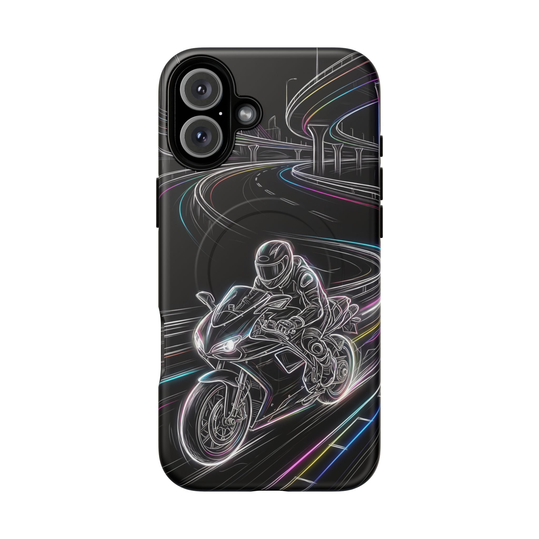 Neon Night Rider MagSafe iPhone Case | Motorcycle Racing Protective Cover