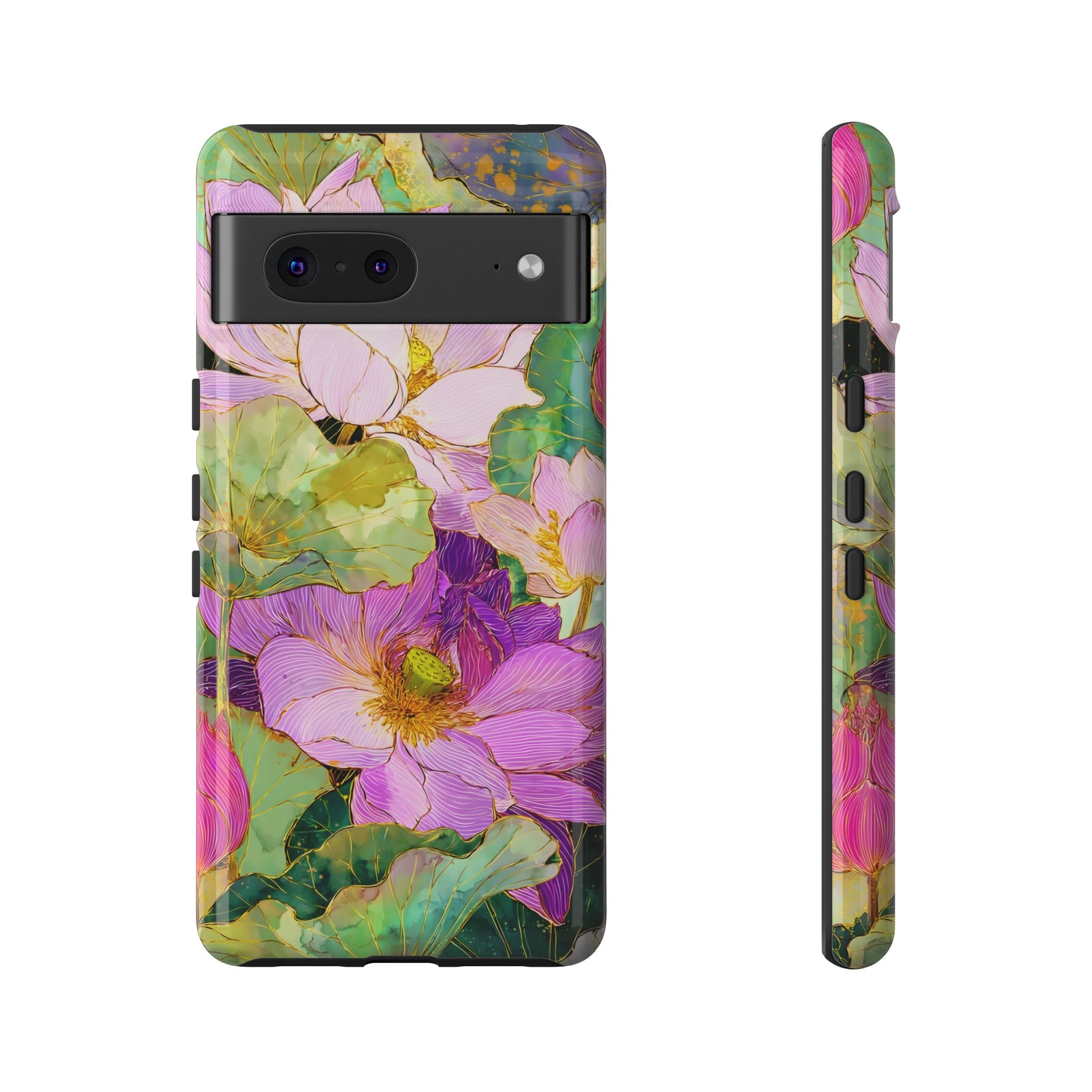Floral Watercolor Tough Google Pixel Phone Case | Pink Lotus Garden Protective Cover