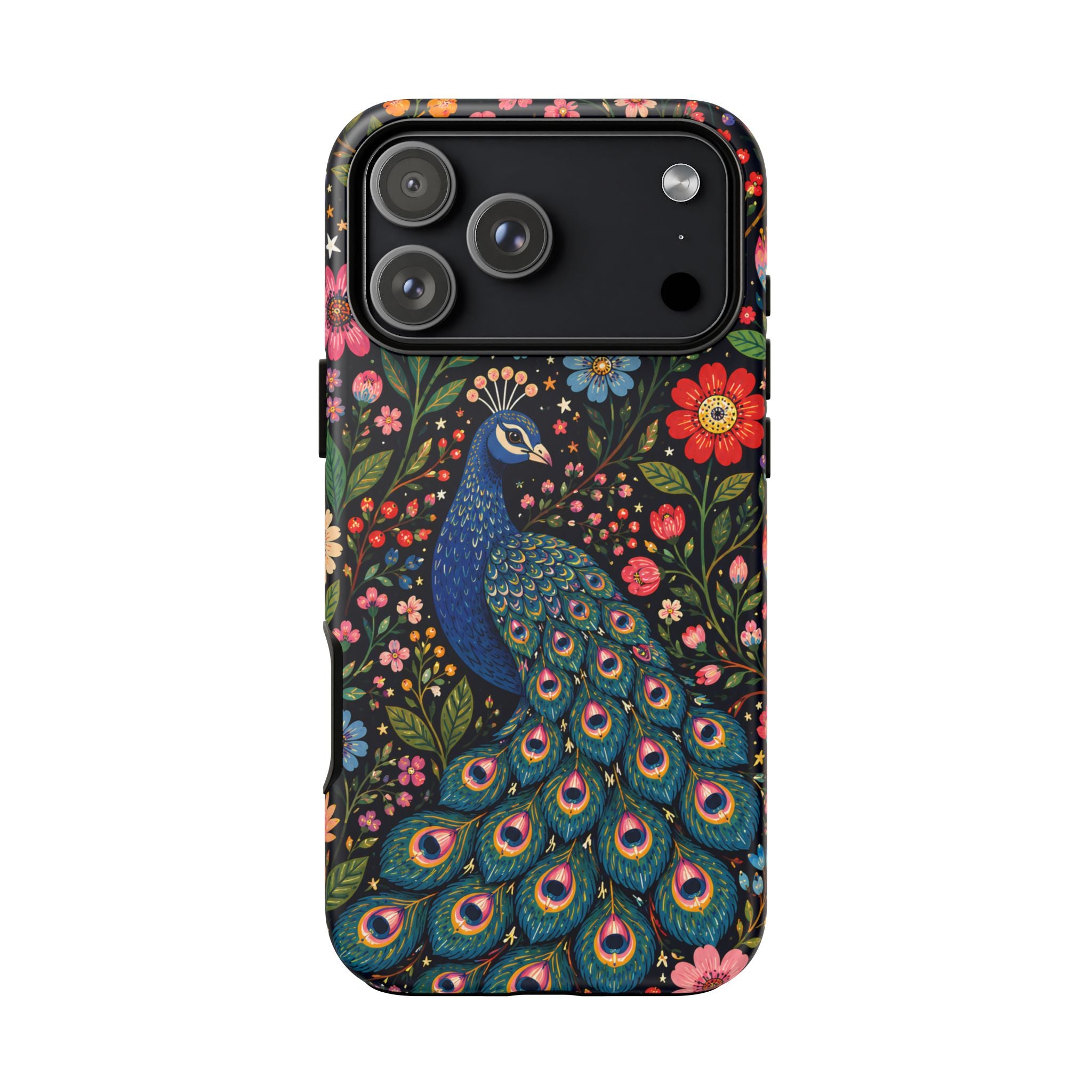 Peacock Floral Tough iPhone Case | Protective Phone Case with Colorful Garden Design