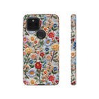 Floral Embroidered Pattern Tough Google Pixel Case — Colourful Daisy & Wildflower Design