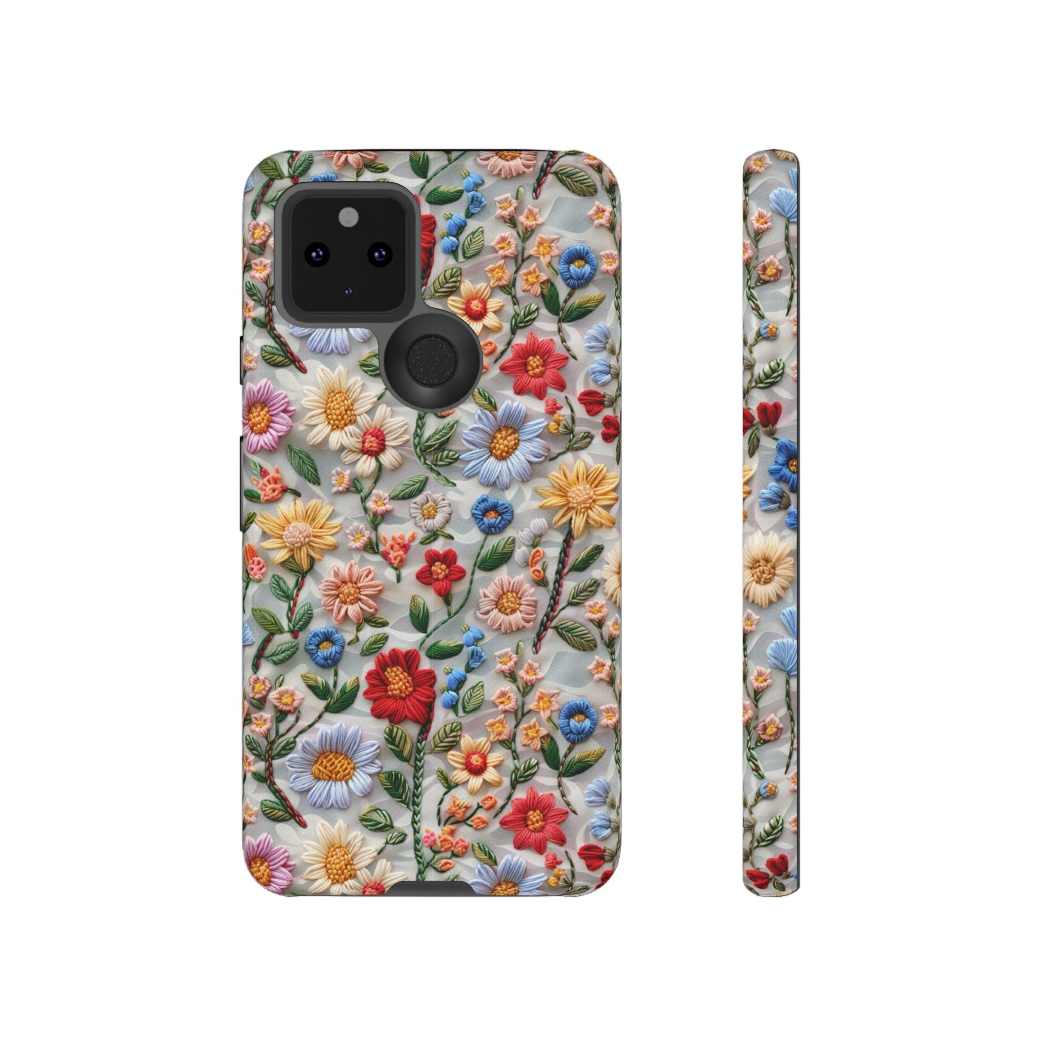 Floral Embroidered Pattern Tough Google Pixel Case — Colourful Daisy & Wildflower Design