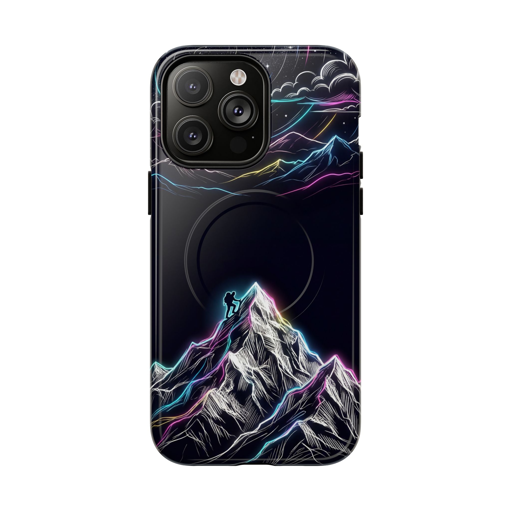 Mount Everest Neon MagSafe iPhone Case | Dark Cosmic Climber Protective Cover