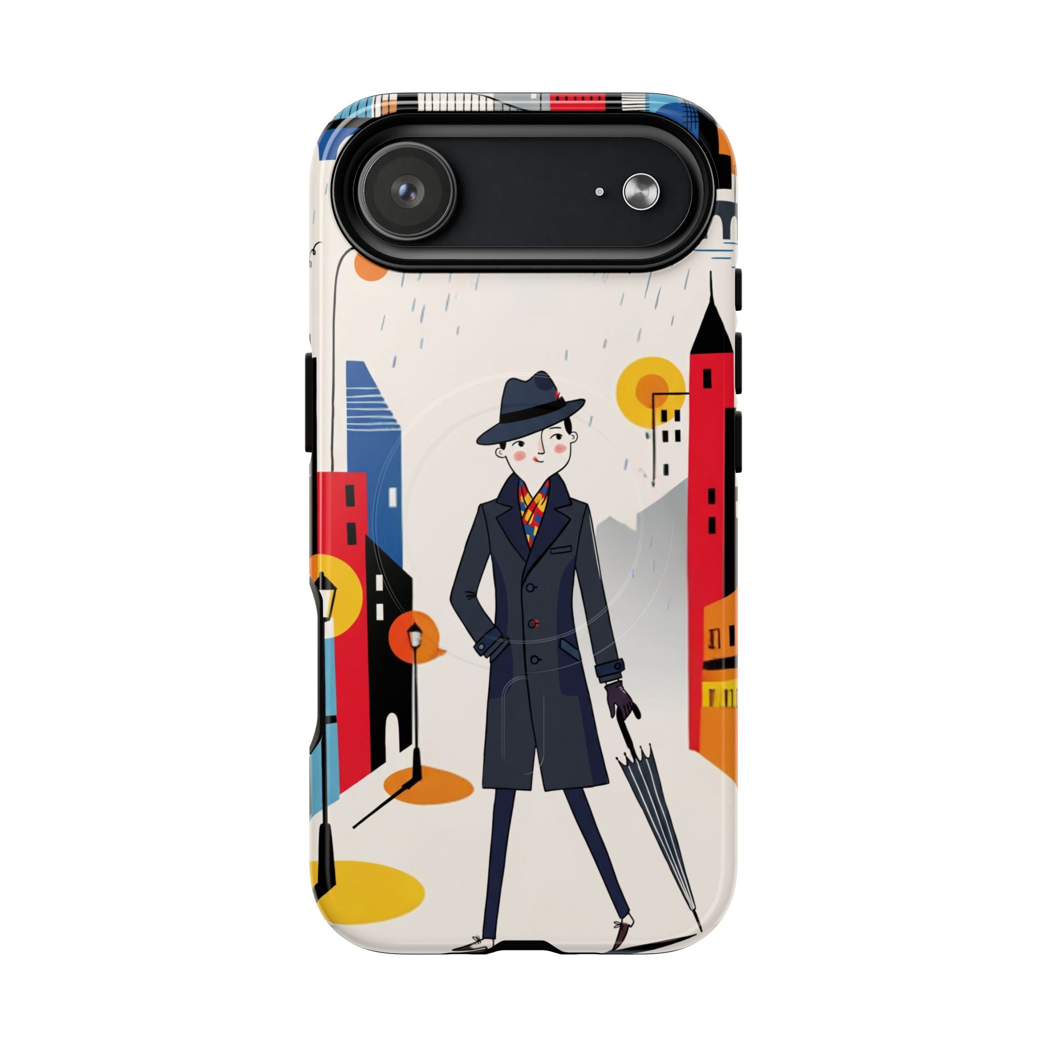 Retro Gentleman in Cityscape Illustration MagSafe iPhone Case