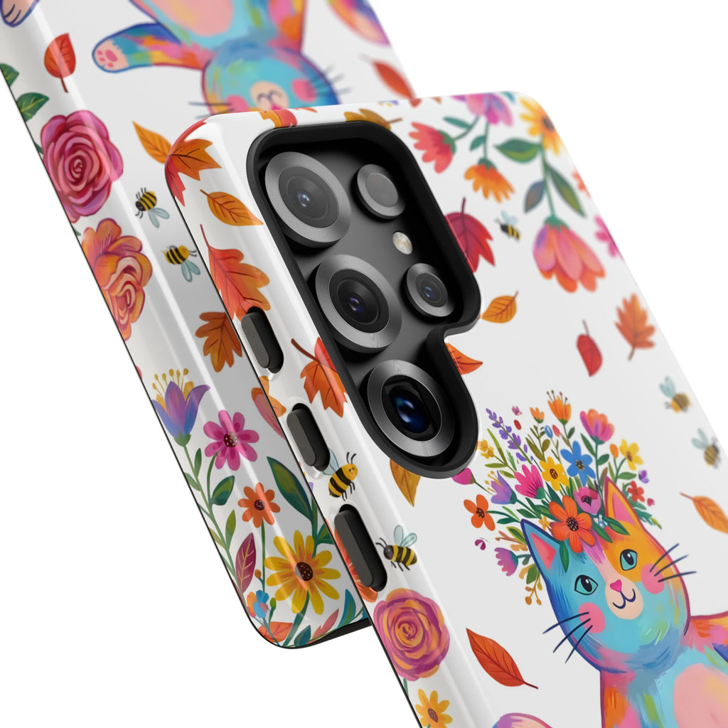 Custodia protettiva Samsung Galaxy per telefono con gatto floreale colorato su reformer Pilates
