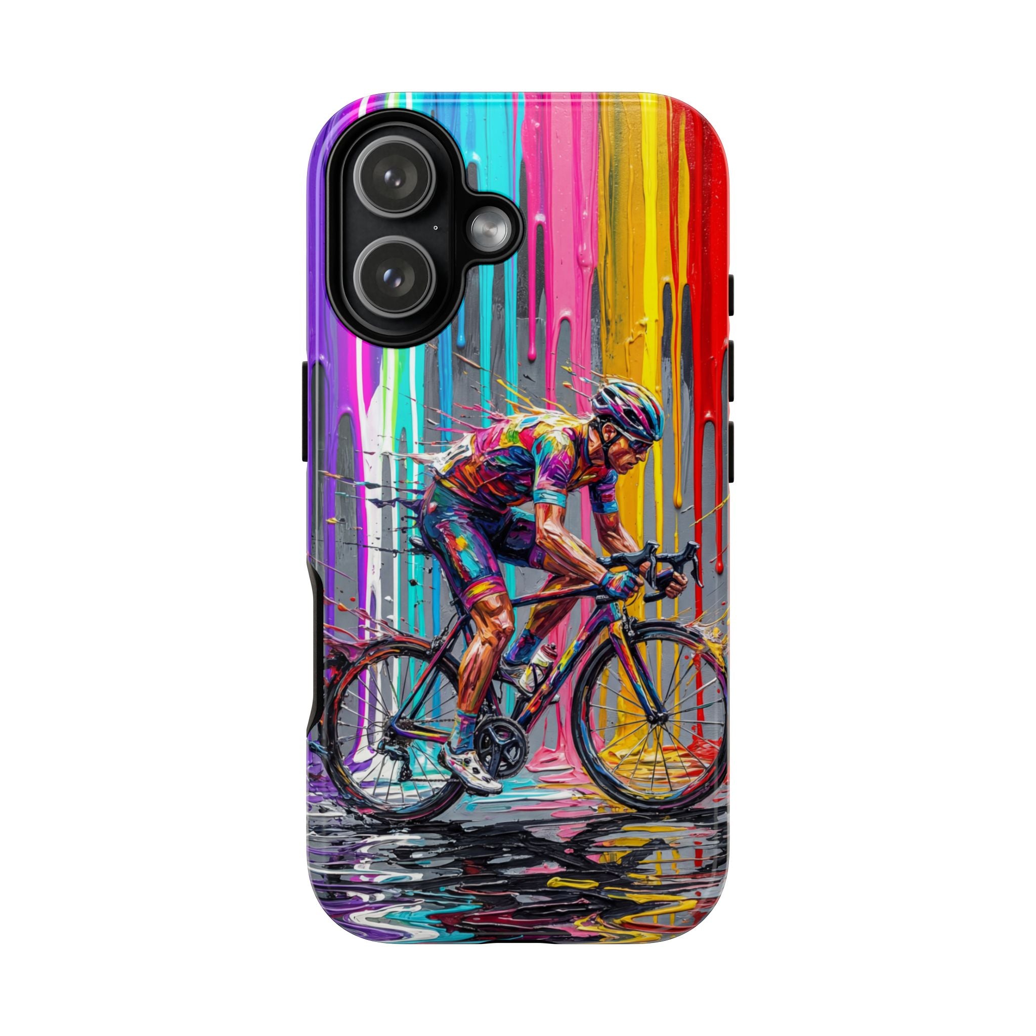 Cyclist Art iPhone Case | Colourful Drip Painting Tough Cases