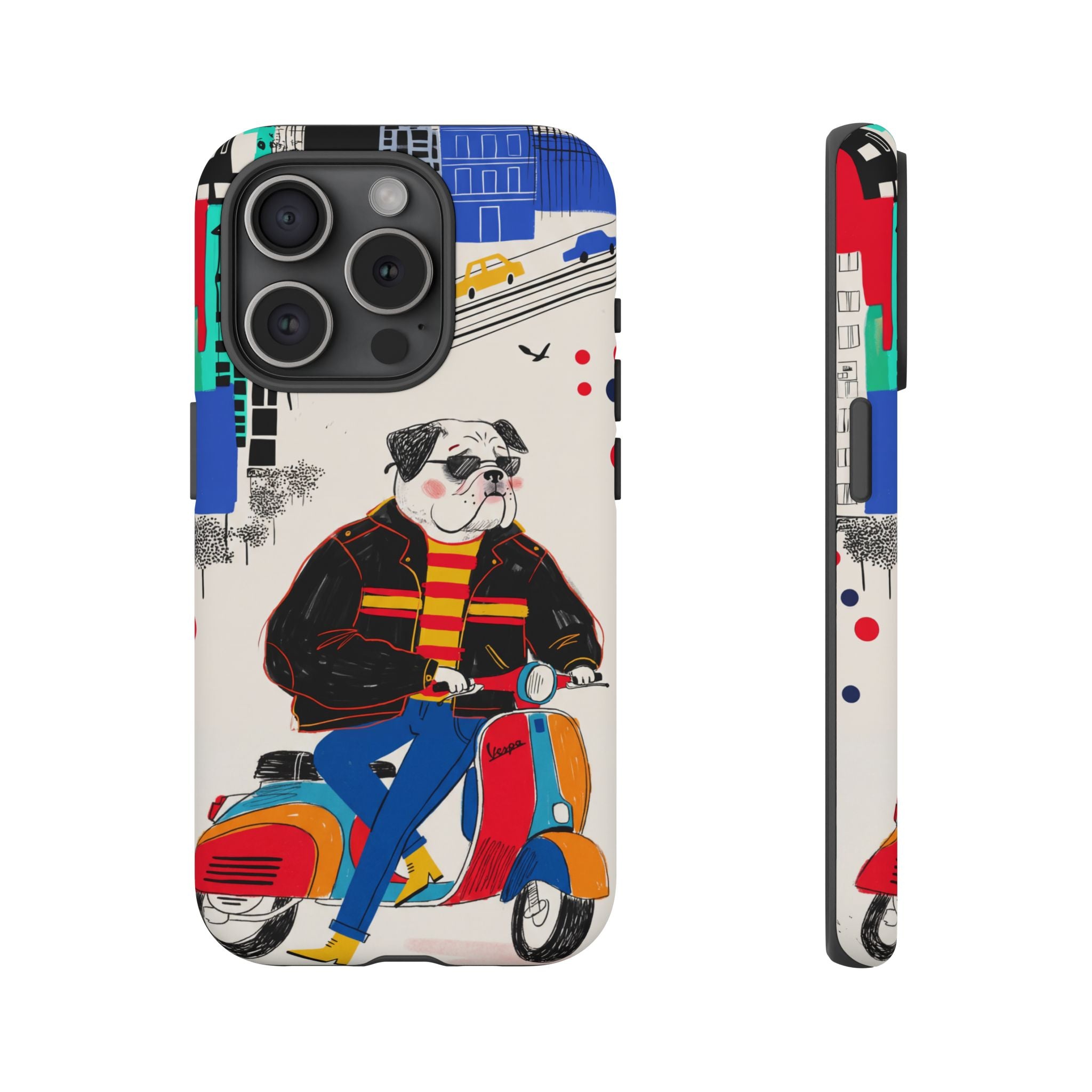 Bulldog Vespa iPhone Case | Retro Scooter Dog Protective Cover