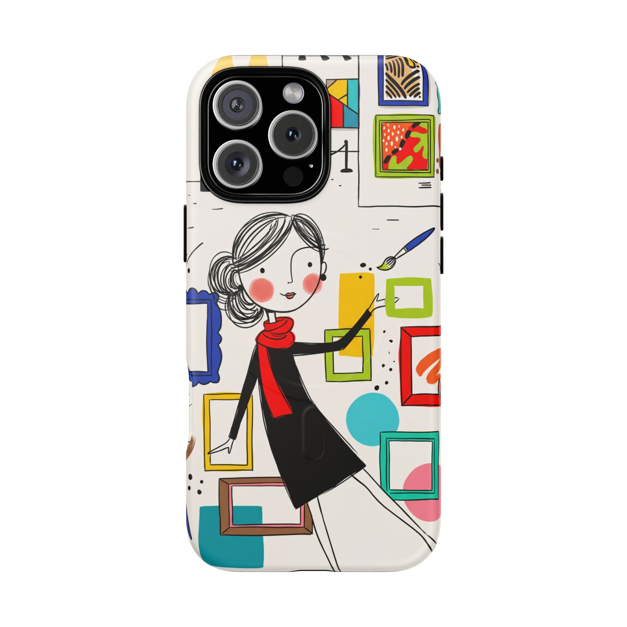 Art Gallery Illustration MagSafe iPhone Case | Cute Woman with Frames Design