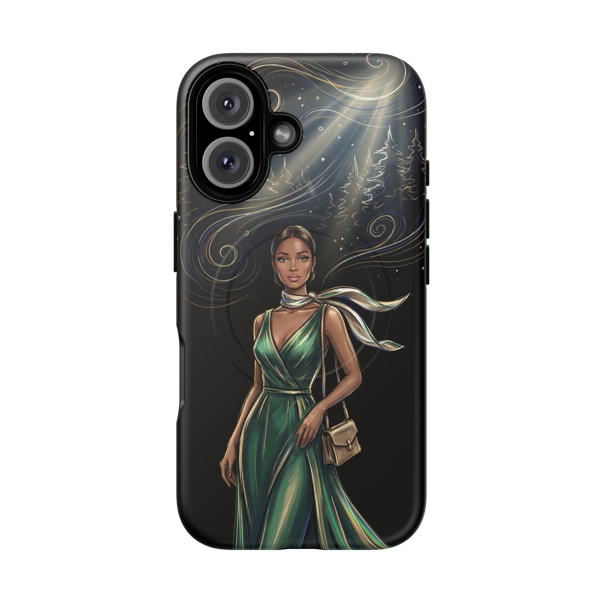 Elegant Woman in Green Dress Art Protective Tough MagSafe iPhone Case