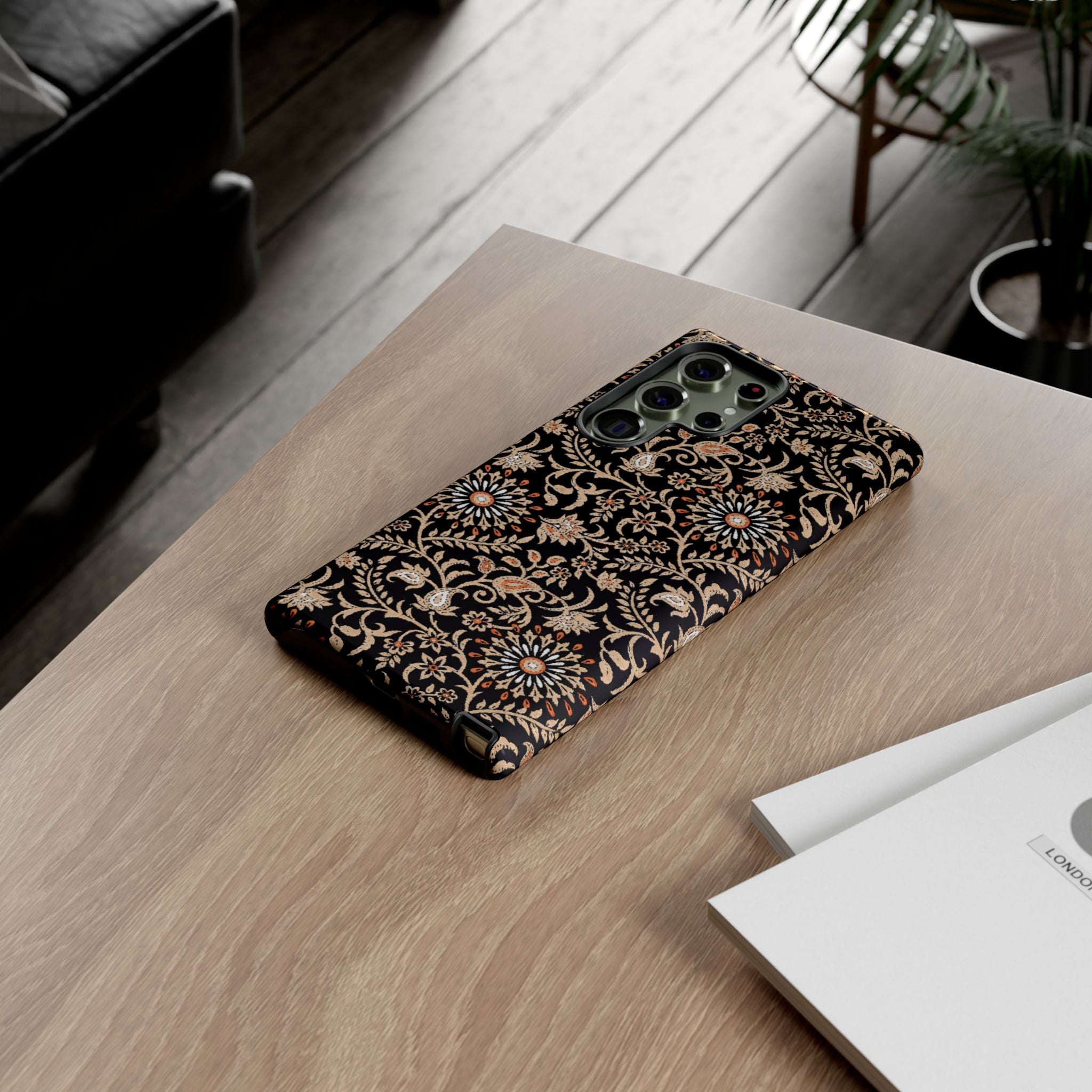 Batik Floral Black Ornate Daisies Tough Samsung Galaxy Case