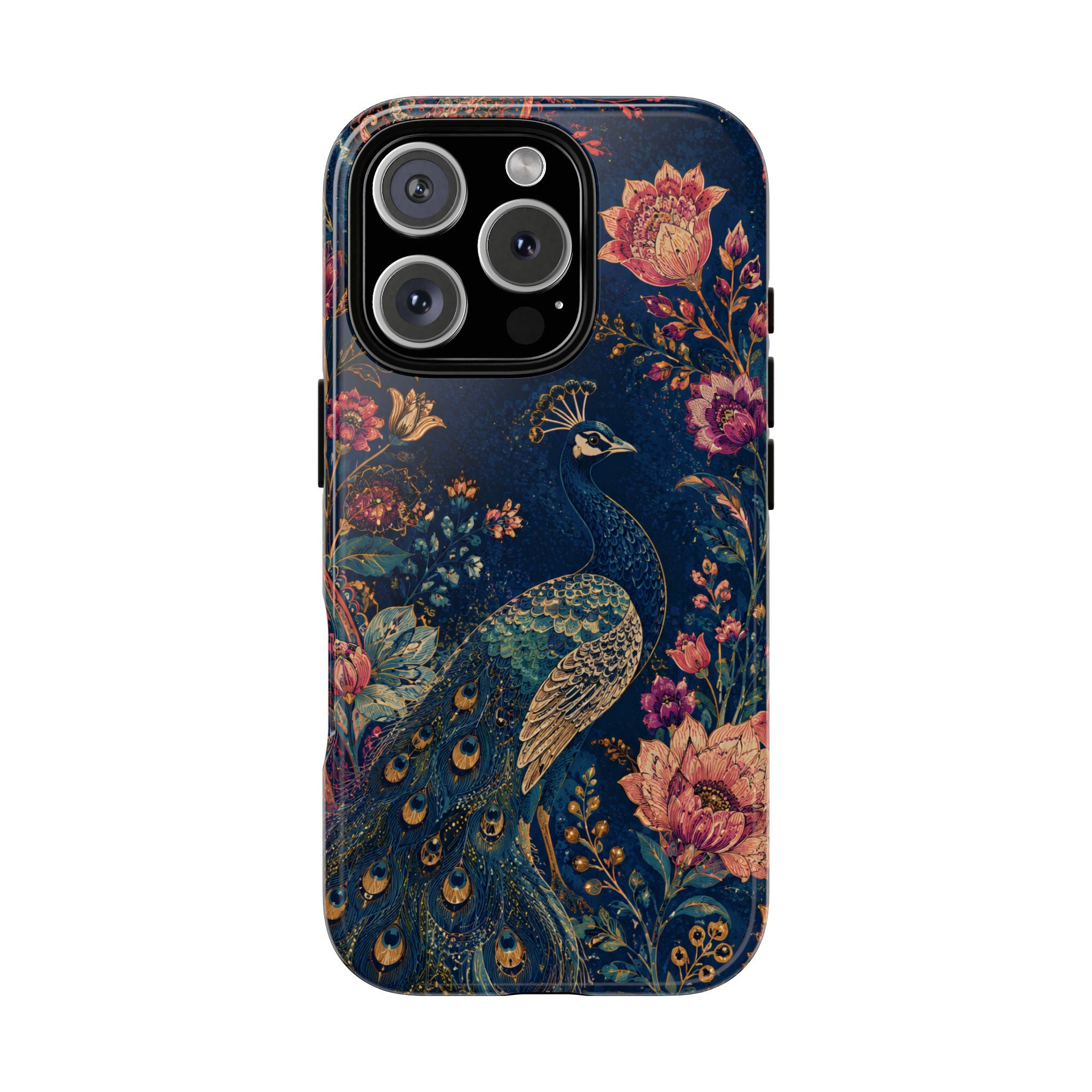 Peacock Floral Tough iPhone Case | Antique Indigo Gold Art Cover