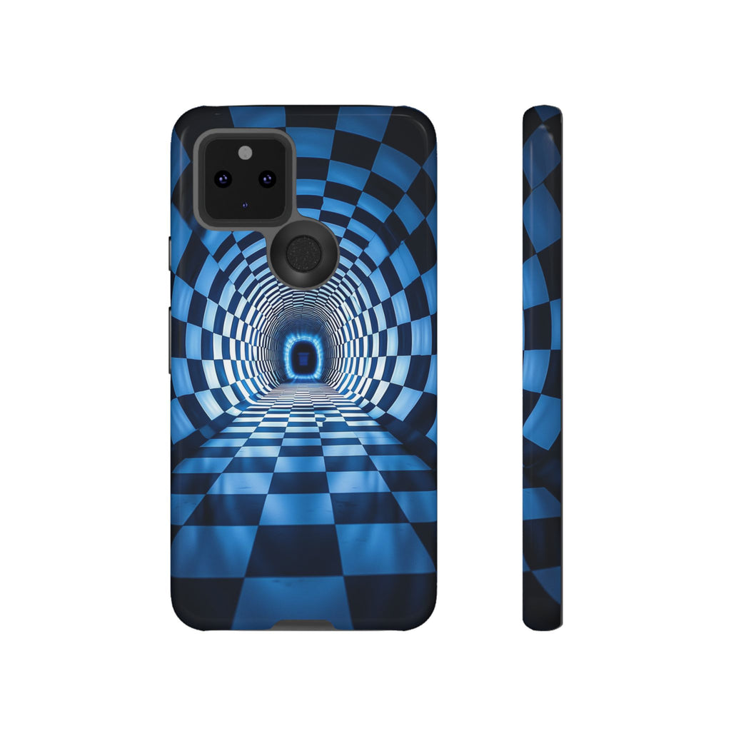 Blue Checkered Tunnel Google Pixel Case — 3D Optical Illusion Tough Case