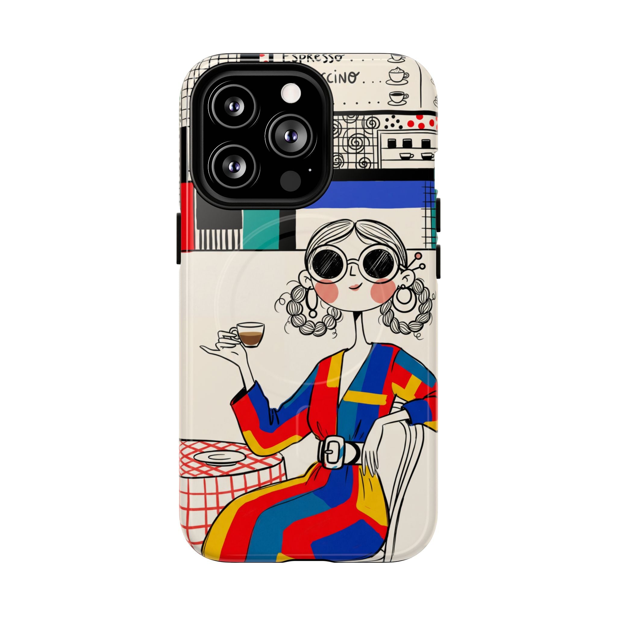 Retro Cafe MagSafe iPhone Case | Colourful Chic Woman Illustration
