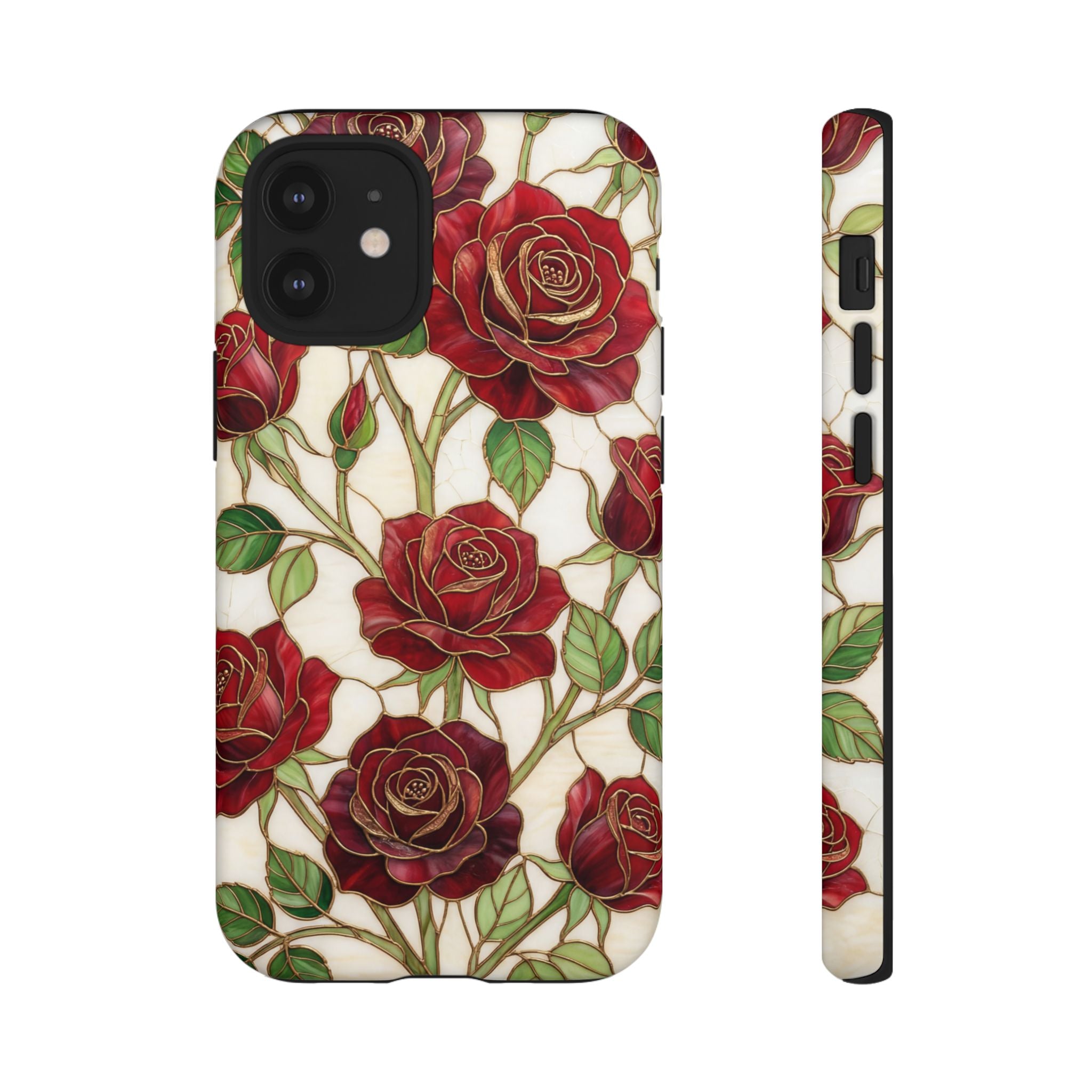 Red Rose Pattern Tough iPhone Case — Vintage Floral iPhone Protection
