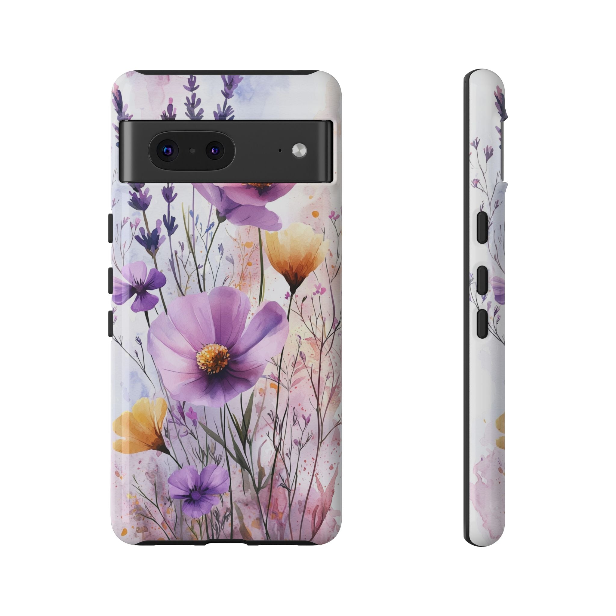 Floral Watercolour Tough Google Pixel Case | Purple & Yellow Wildflowers